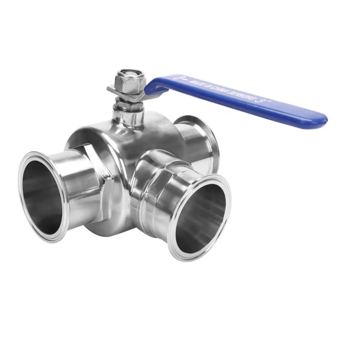 3″ Tri Clamp Sanitary 3-Way T Port Ball Valve, PTFE Seat, Stainless Steel 304