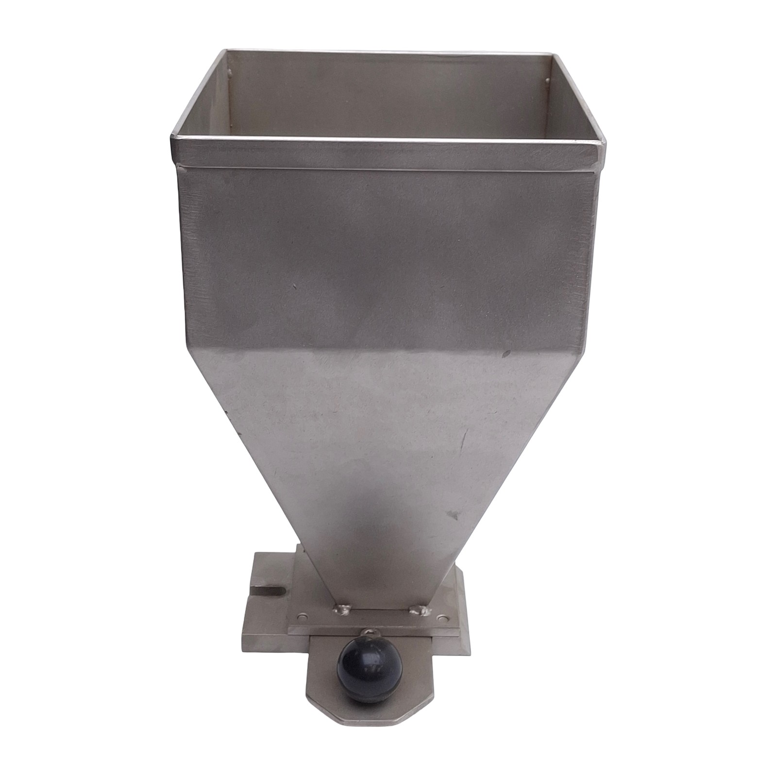 Stainless Steel Material Hopper With Latch, 132mm x 132mm Inlet, 34mm Outlet