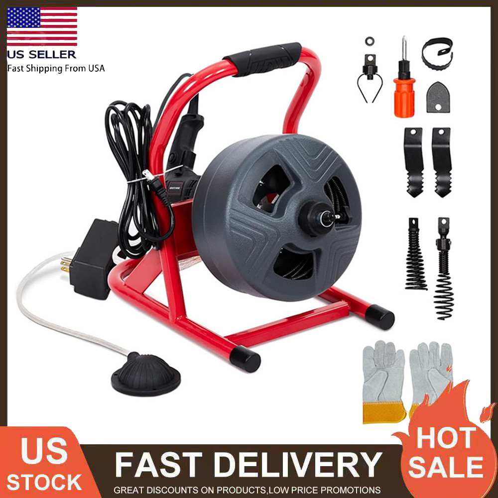 Professional Grade 50Ft X 5/16 in Drain Cleaner Machine With Related Accessories