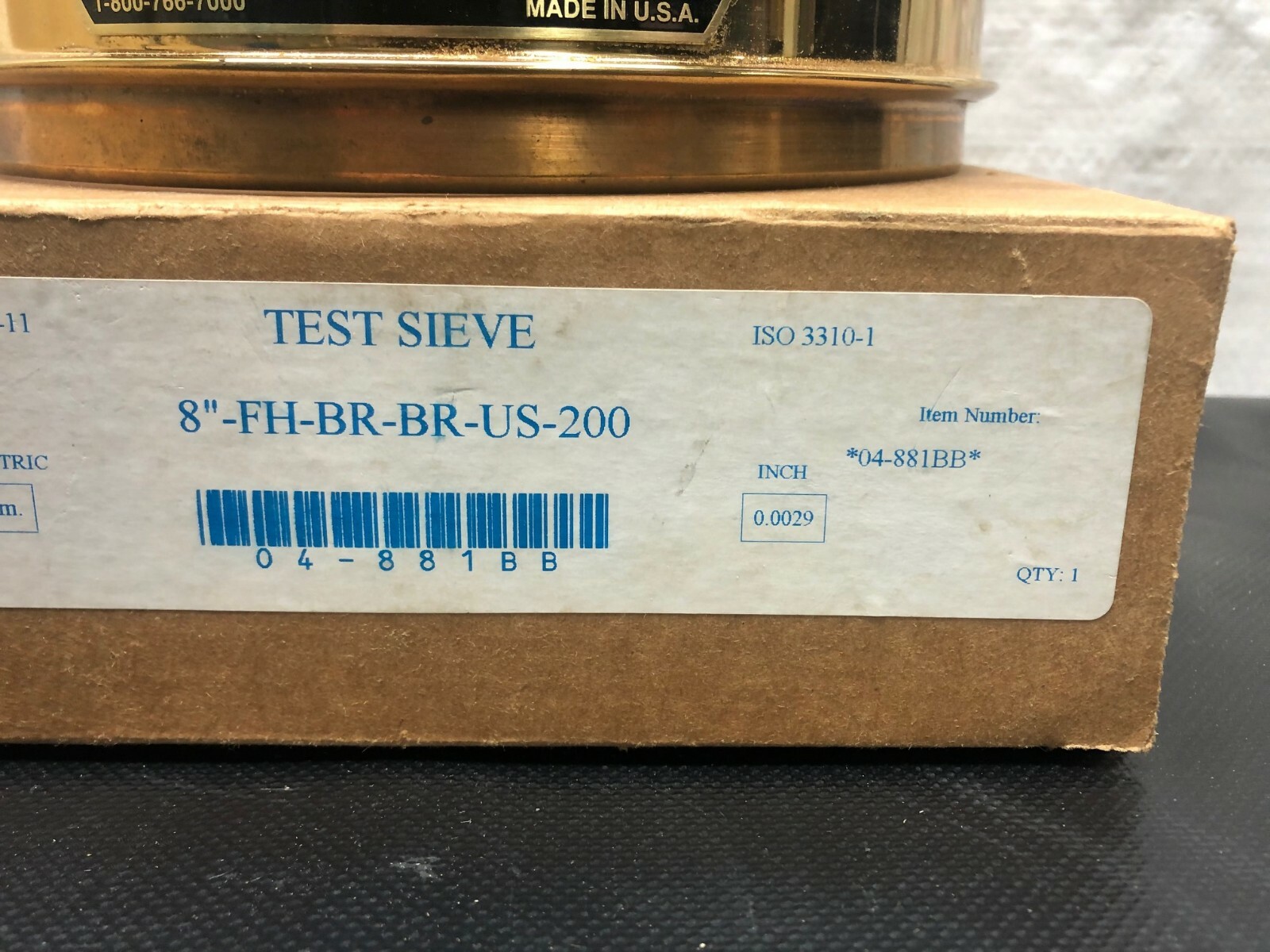 Fisher Scientific Brass Test Sieve, No. 200, Pore Size: 75 um, 8” Diameter