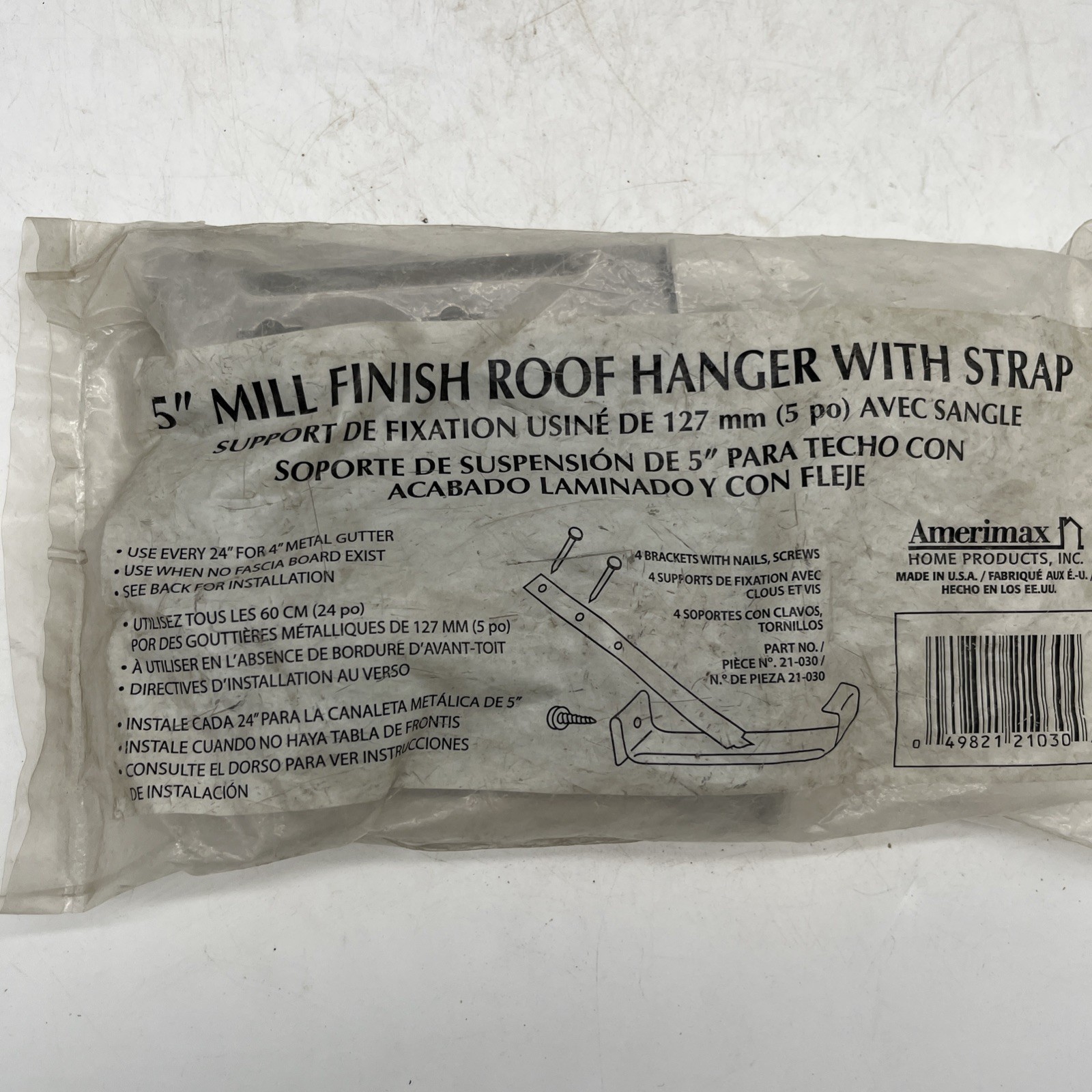 Amerimax 21030PK Gutter Hanger With Strap, Aluminum, 5 Inch, 4 Pack