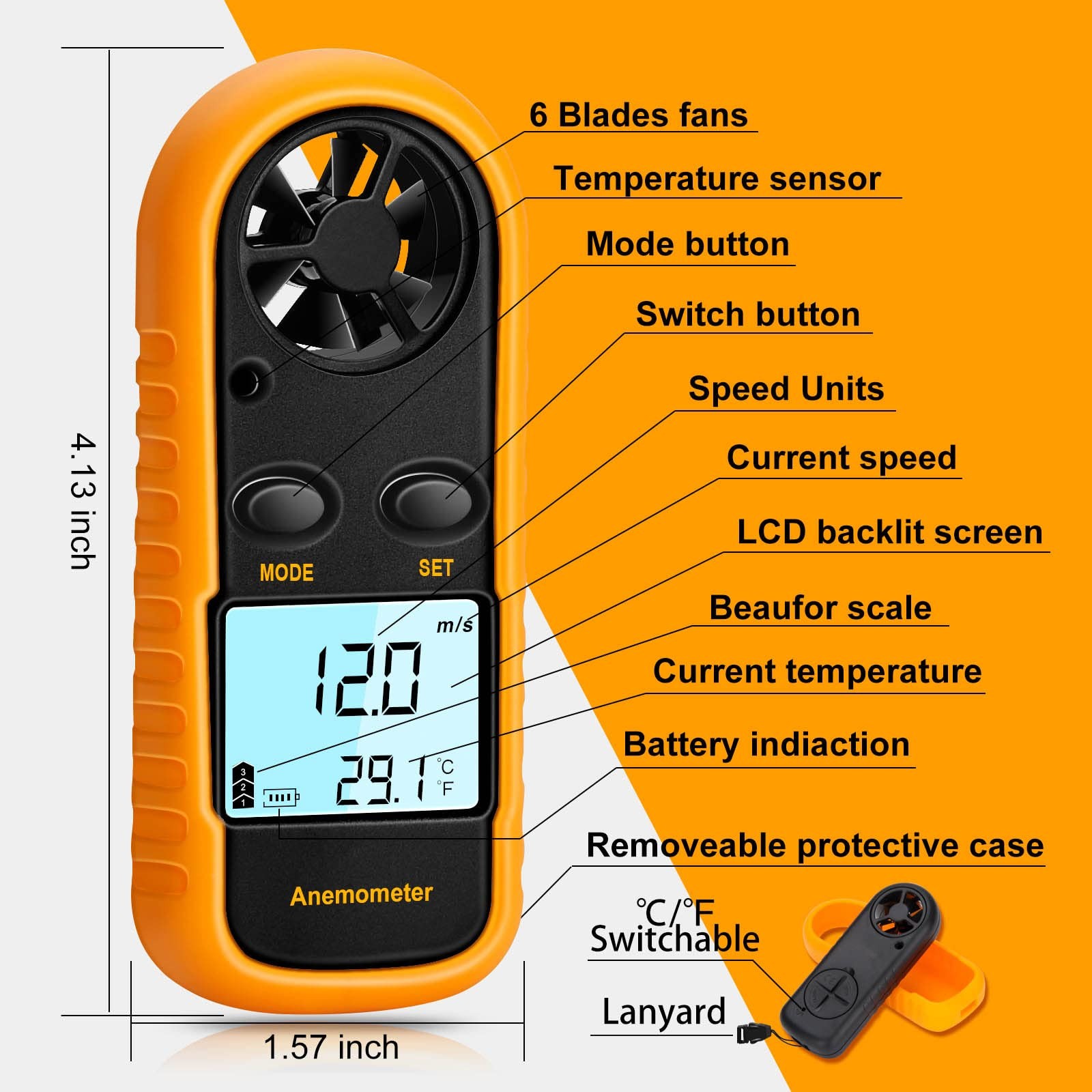 Anemometer Handheld, Light Weight Digital Wind Speed Meter, Wind Speed Temper…