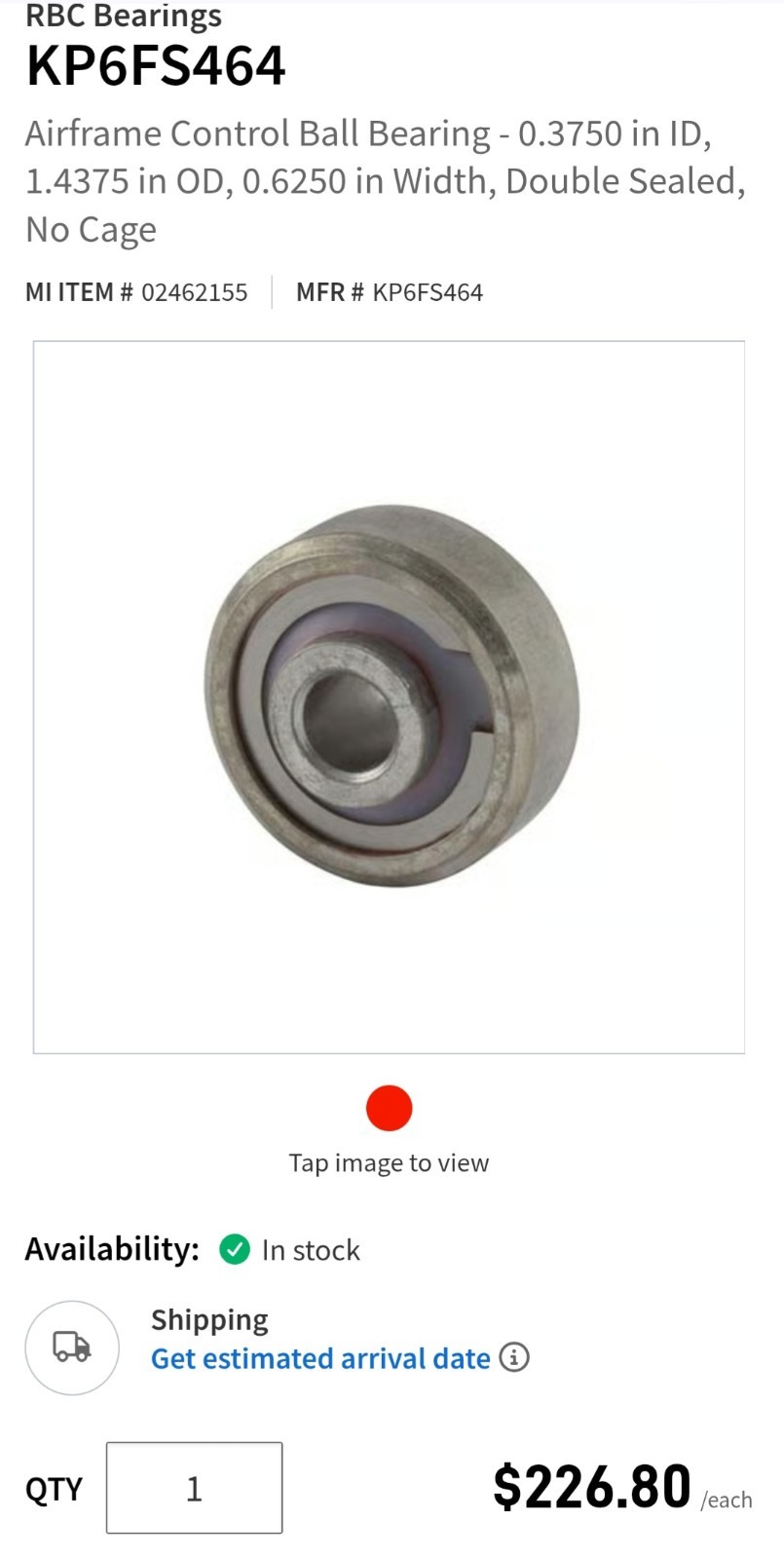 RBC, Heim, Transport Dynamics, KP6 FS464 Airframe Control Bearings (2)