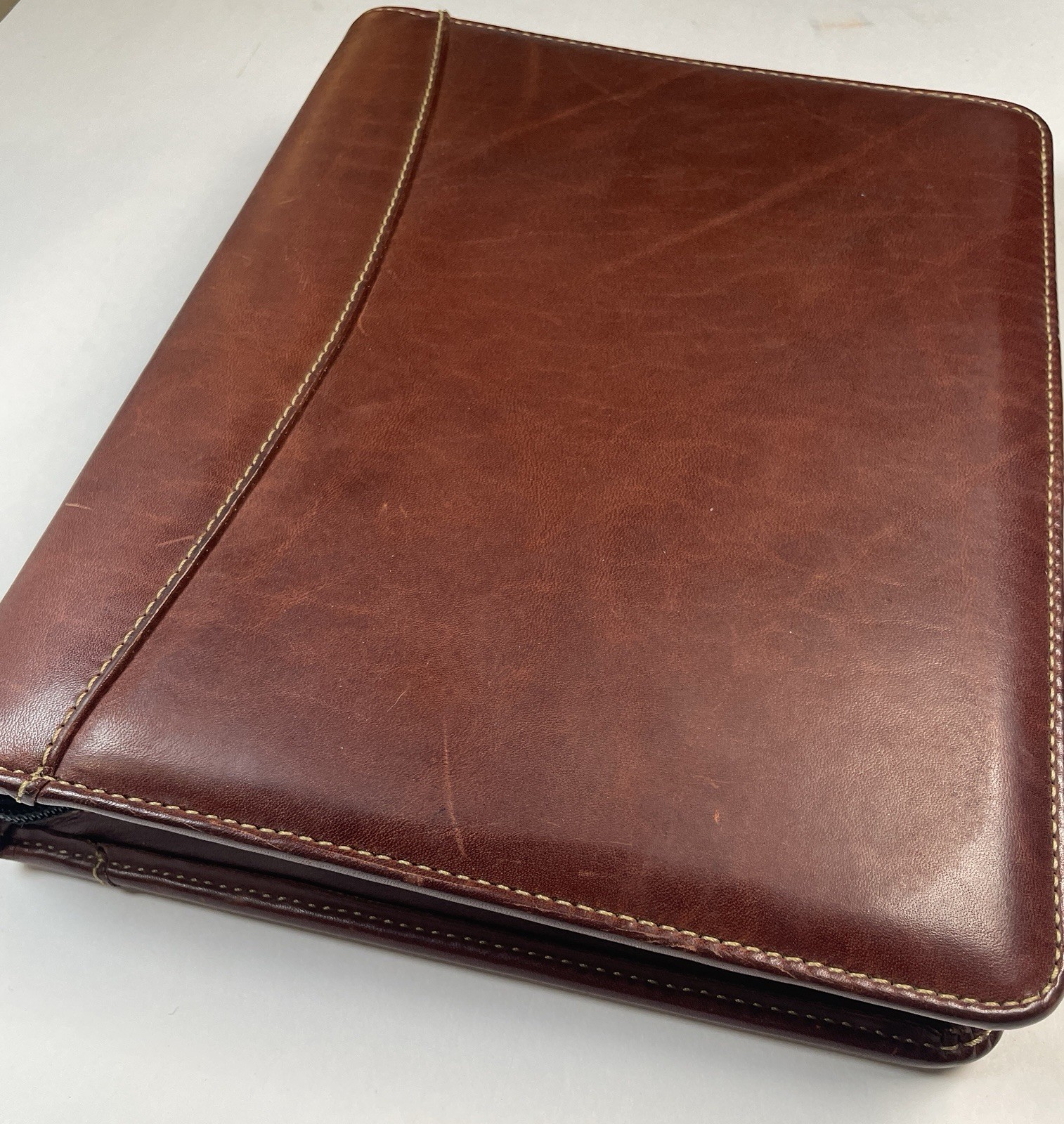 VTG Franklin Quest Brown Dakota Leather 7-ring Zipper Planner w Dividers