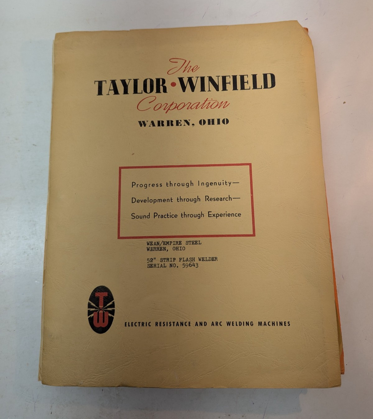 Taylor Winfield Corporation Wean Empire Steel #59643 Electric Resistance 1960