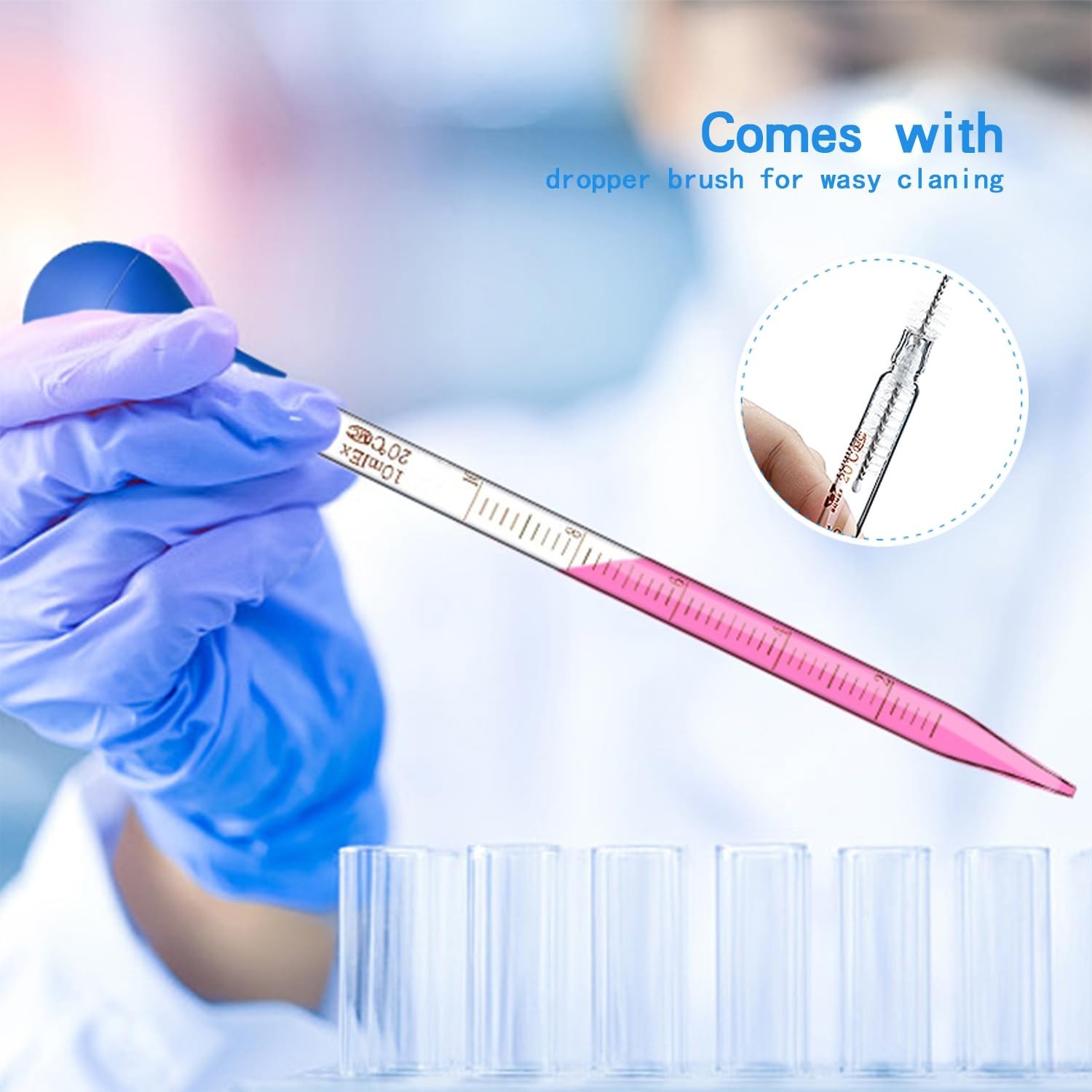 16 Pcs Glass Graduated Dropper 2 Pcs 0.5 ml to 10 ml +2Pcs 8″ Rod+Cleaning Brush