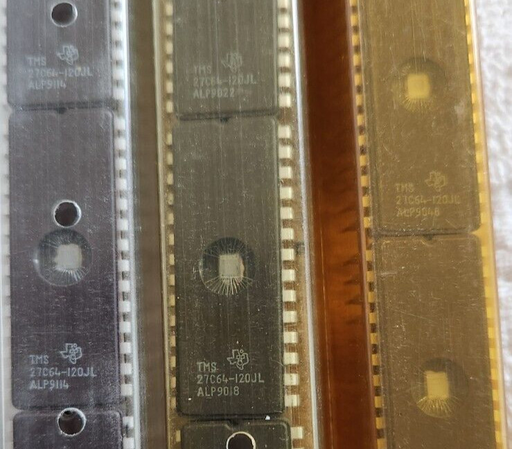 TI TMS27C64-120JL 64Kbit (8K x 8) CMOS 3-STATE UV-Erasable EPROM – LOT of 3