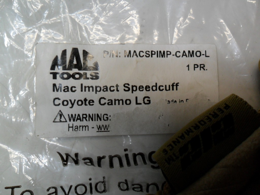 New Mac Tools Coyote Camo Speedcuff Impact Mechanic / Work Gloves Large Save $$$