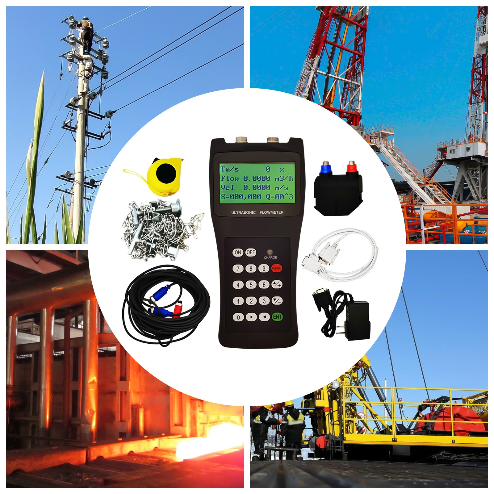 TDS-100H Digital Ultrasonic Liquid Flowmeter Handheld Flow Meter DN50-700 M2