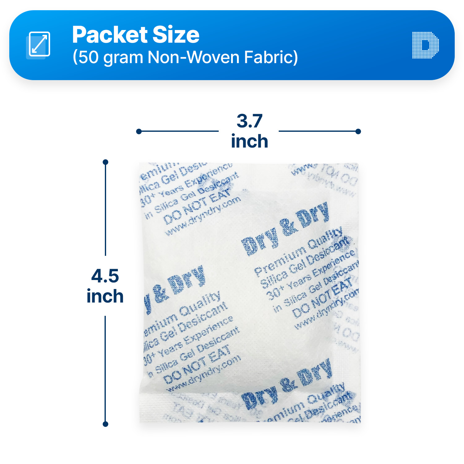 50 gram X 5 PK “Dry & Dry” High Quality Pure Reusable Silica Gel Desiccant