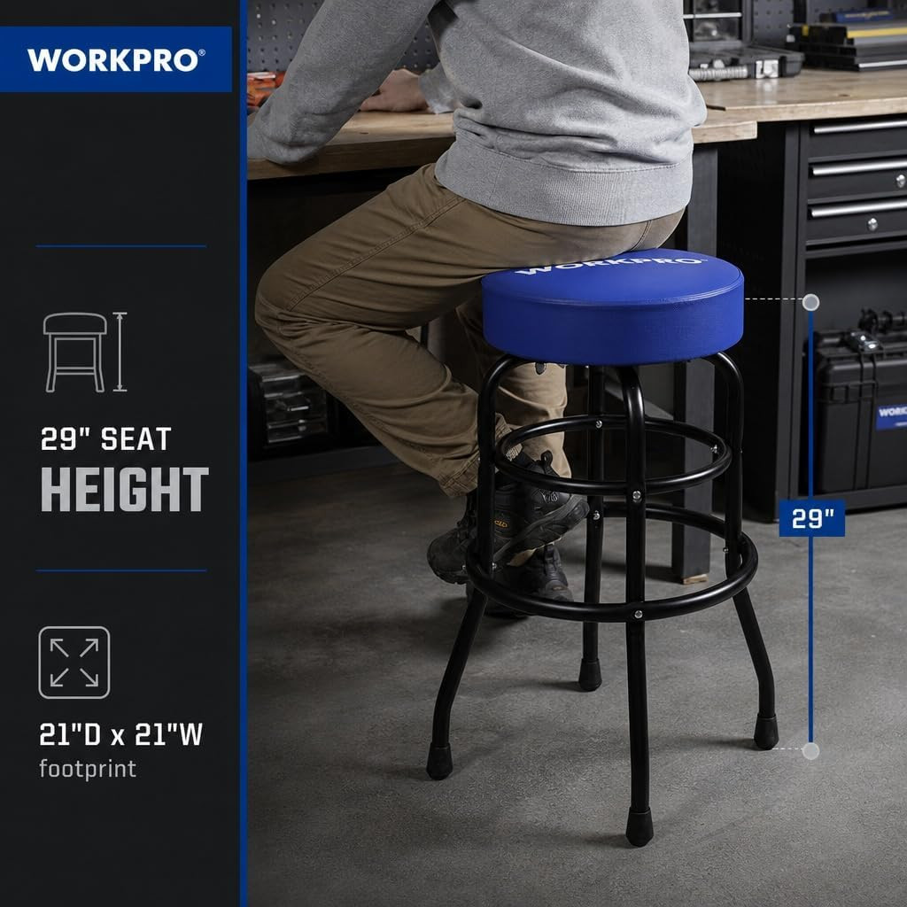 W112003 Garage Shop Stool, Heavy-Duty Steel Construction Garage Stool, Swivel Cu