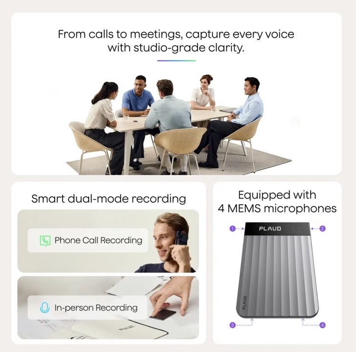Plaud Note Pro AI Note Taker Voice Recorder 64GB Silver PN0300 Wireless v5.4