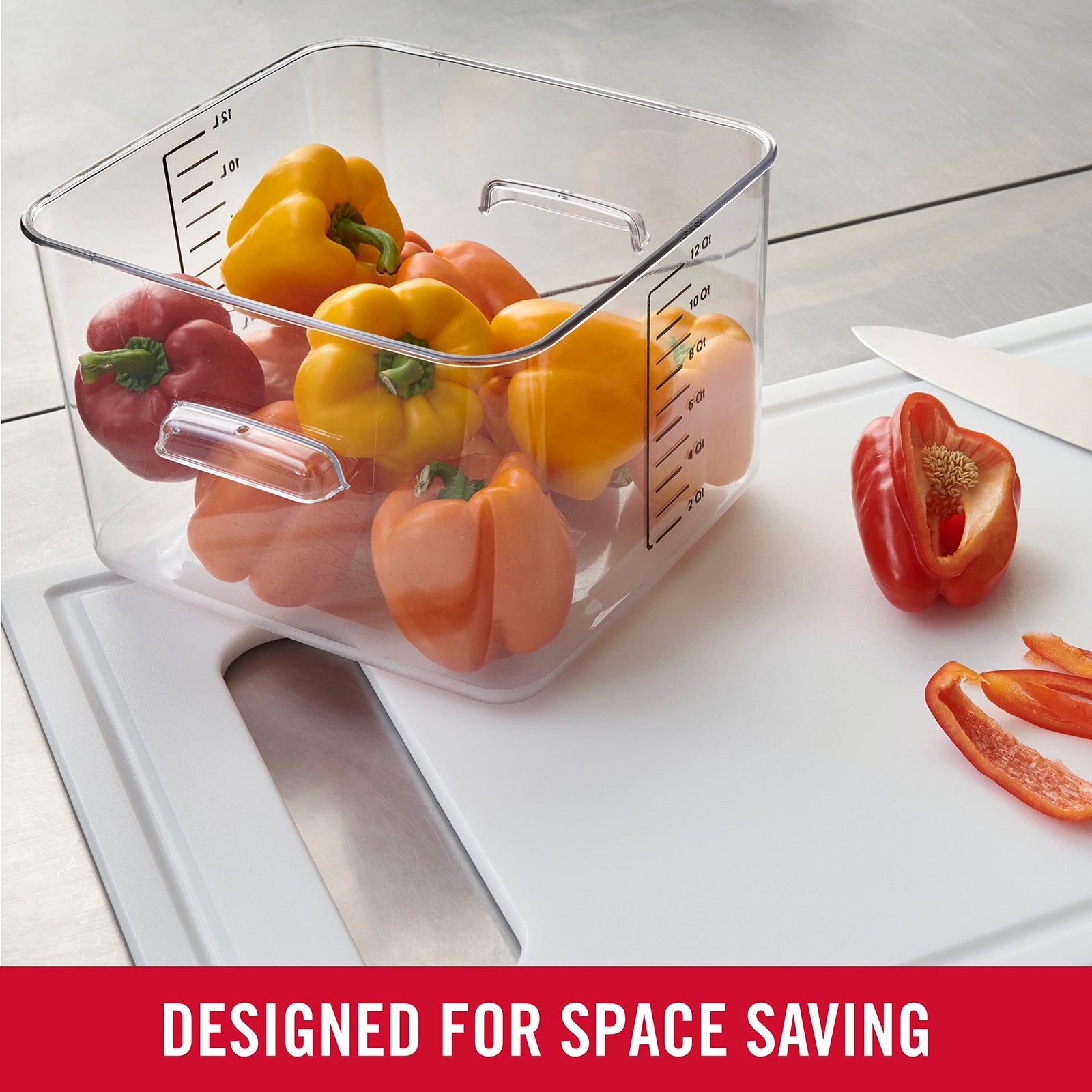 Commercial Products Space Saving Square Food Storage Container 12 Quart Clear…