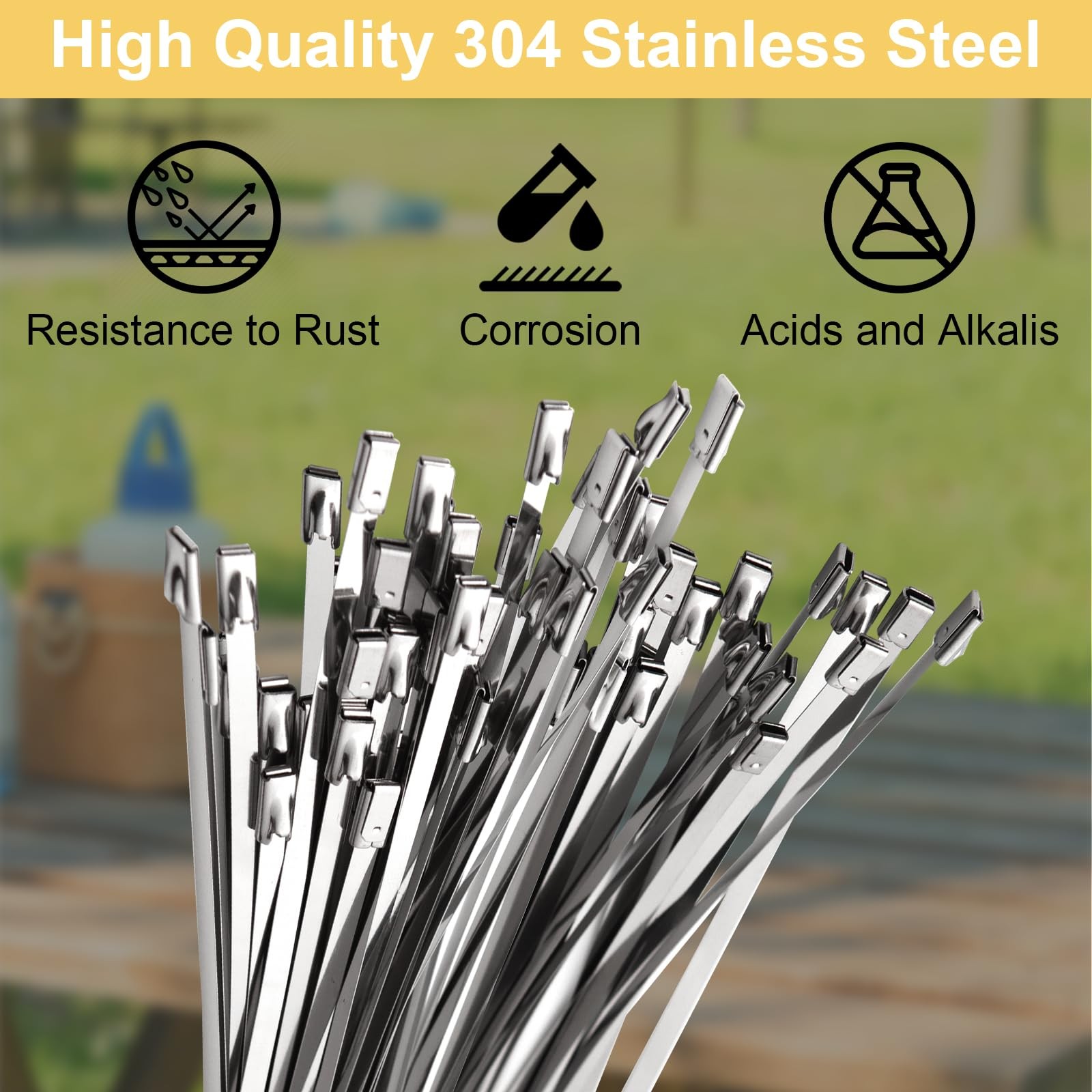 SCITOOLS Metal Zip Ties 15.8in Stainless Steel 0.18in x 15.8in, Silver
