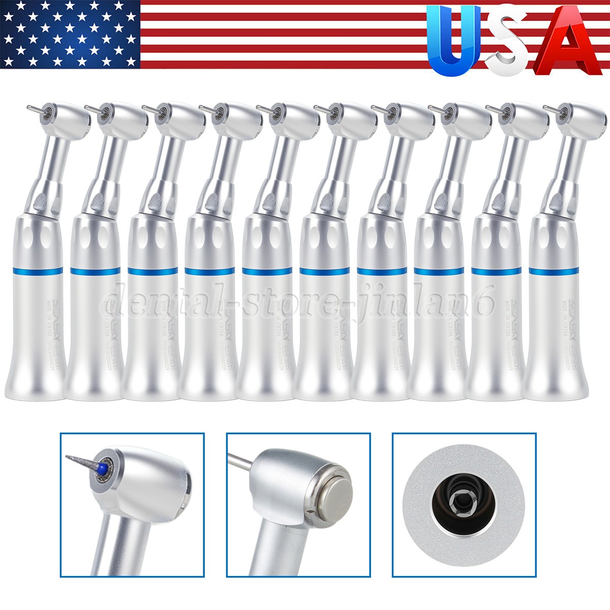 1-10* Dental Slow Low Speed Handpiece Push Button Contra Angle w/ FG 1.6MM Head