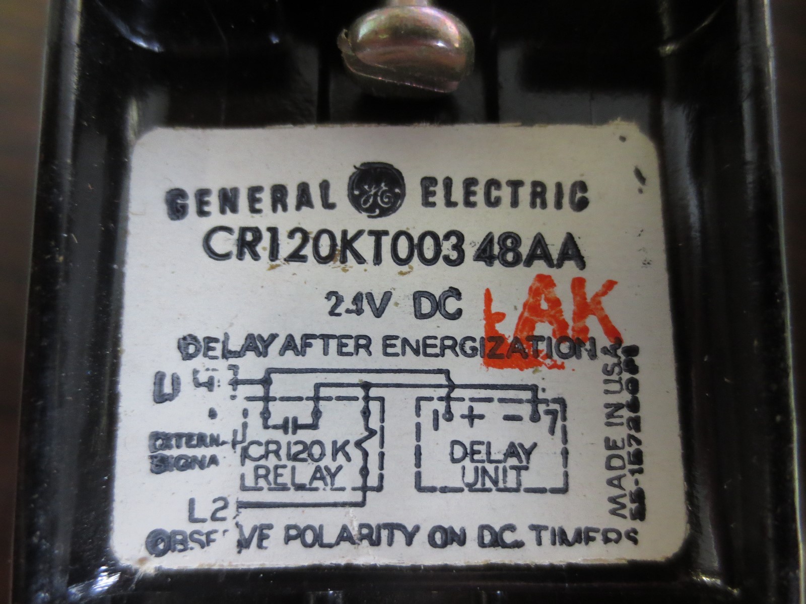 GENERAL ELECTRIC CR120KT00348AA RELAY / TIME DELAY UNIT 24VDC 0.3 – 15 SECONDS