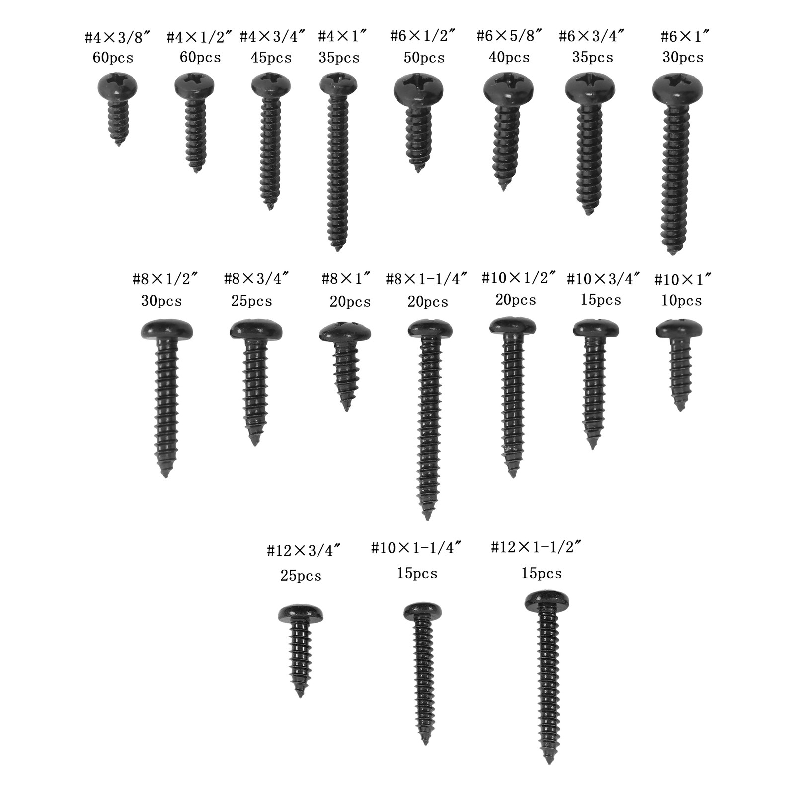 550Pcs 304 Stainless Steel Black Wood Screws, Phillips Pan Head Assortment Kit