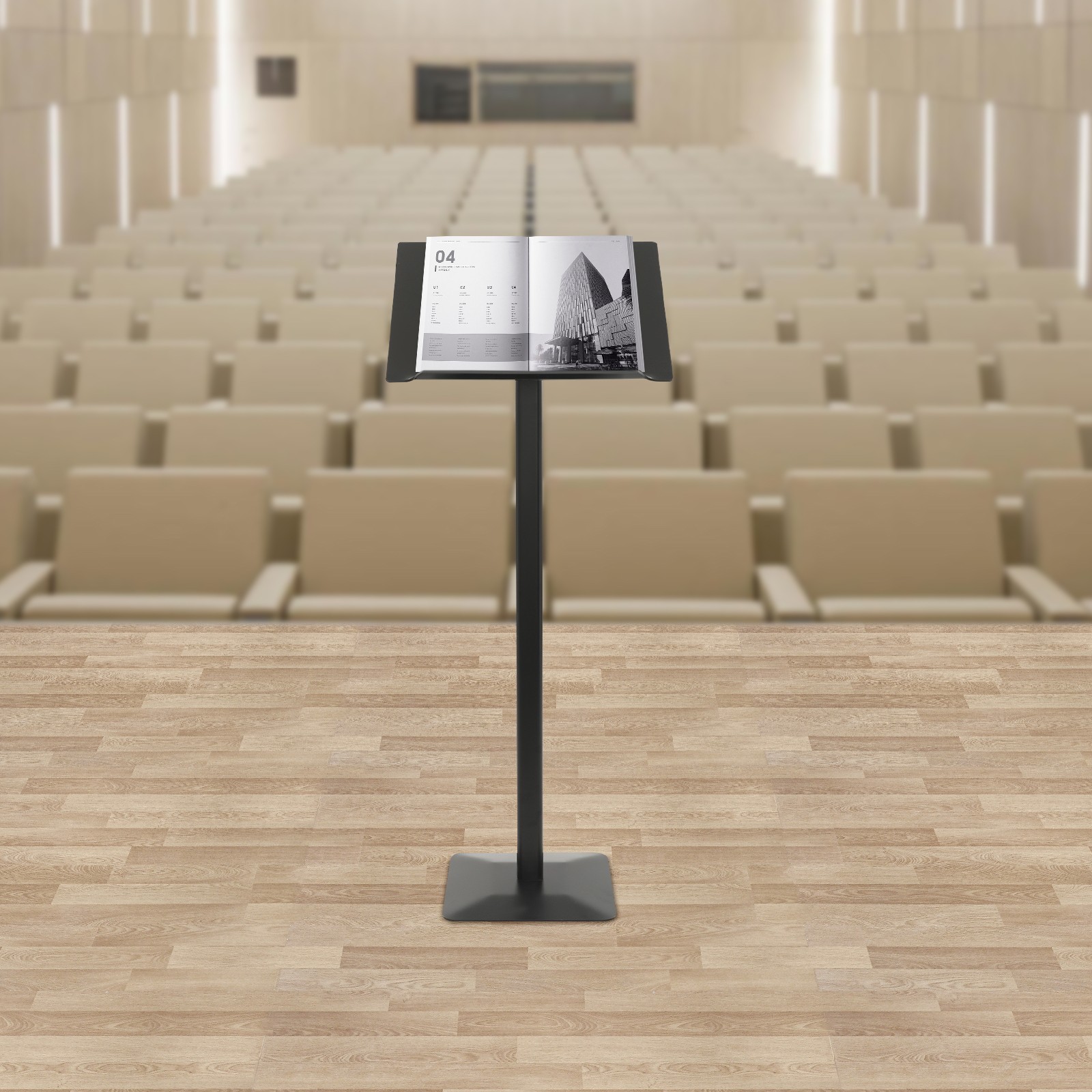 Black Metal Floor Standing Speaking Stand Adjustable Menu Document Display Stand