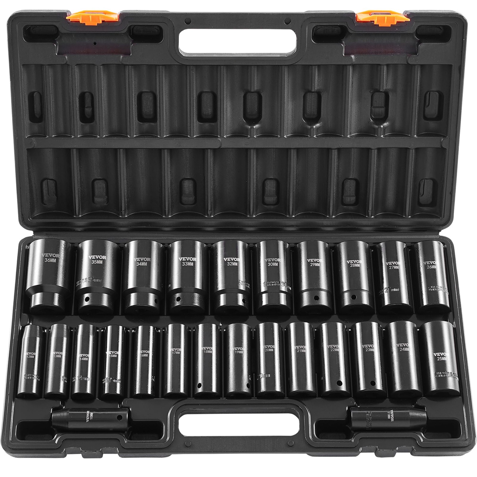 VEVOR Impact Socket Set 1/2 Inches 26 Piece Deep Sockets, 1/2», Black