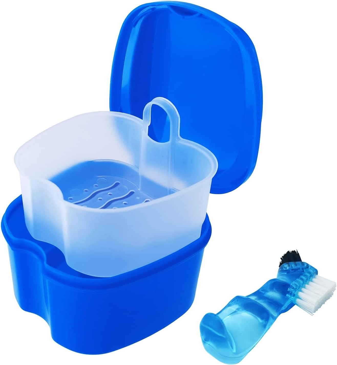 Elegant Dark Blue Travel Mouthguard Cleaning Case with Detachable Drain Basket