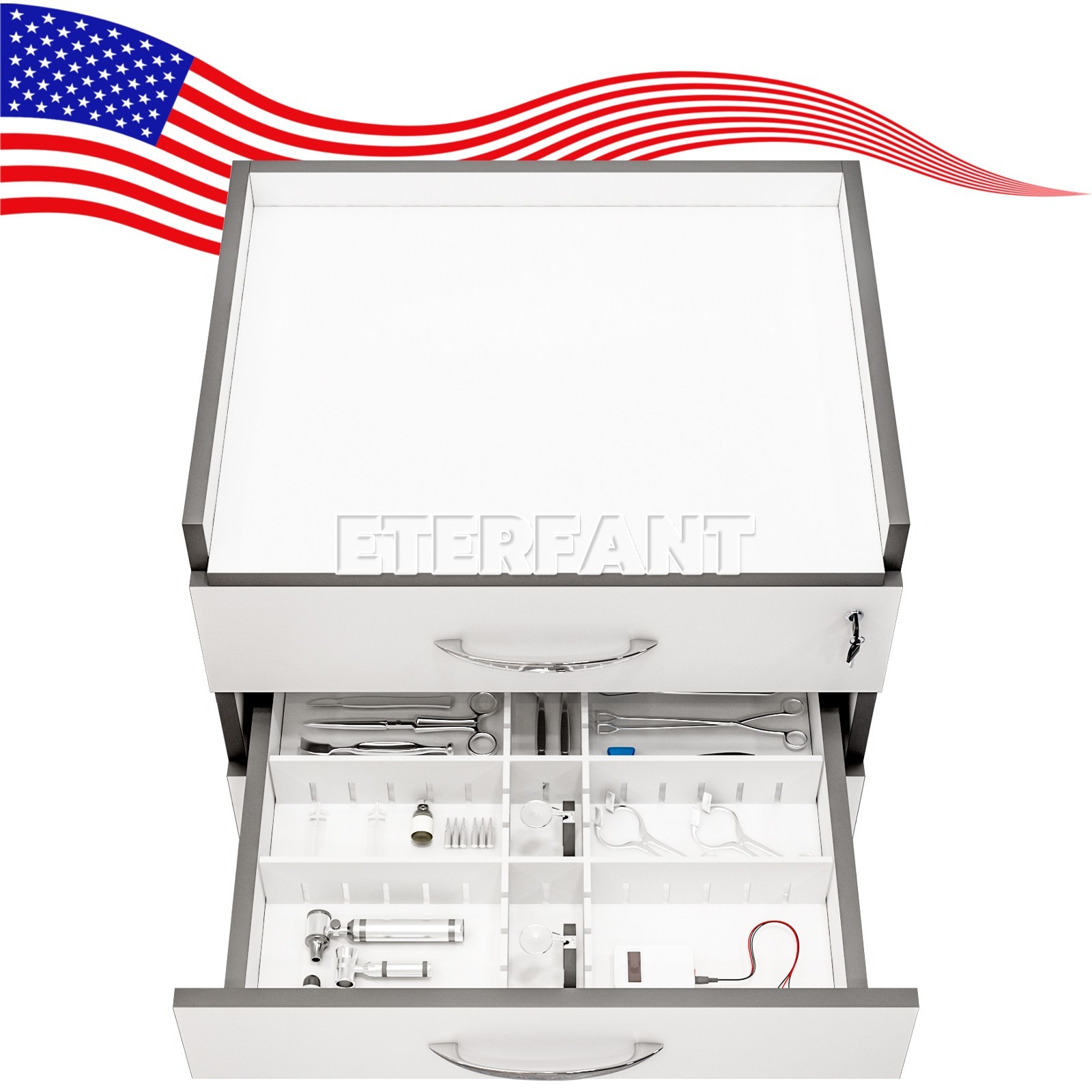 Dental Trolley Cart with Socket/Cart Acrylic Mobile Wooden Cabinet 5 Drawers US