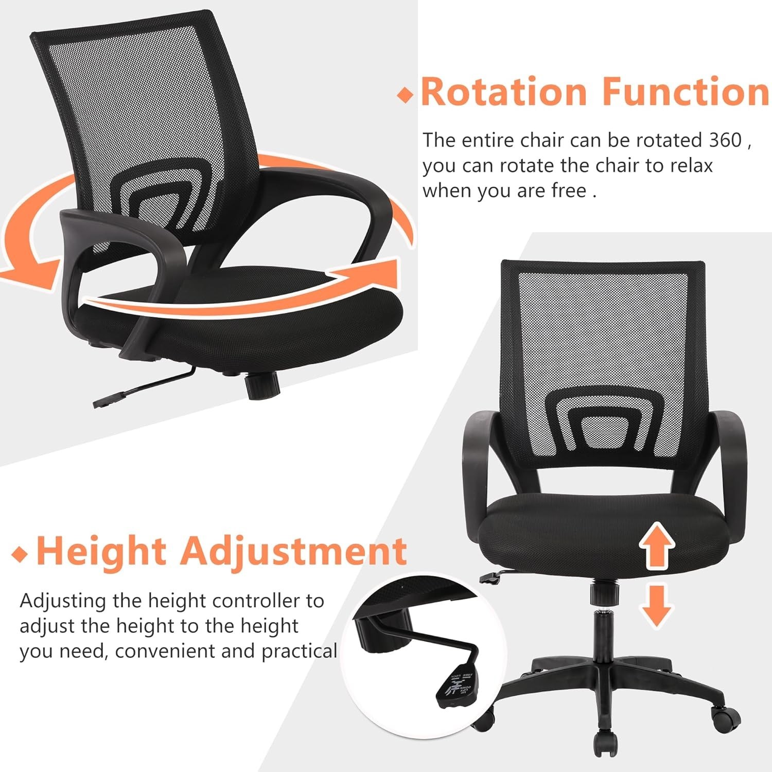 Ergonomic Mesh Home Office Chair with Adjustable Lumbar Support (Black)