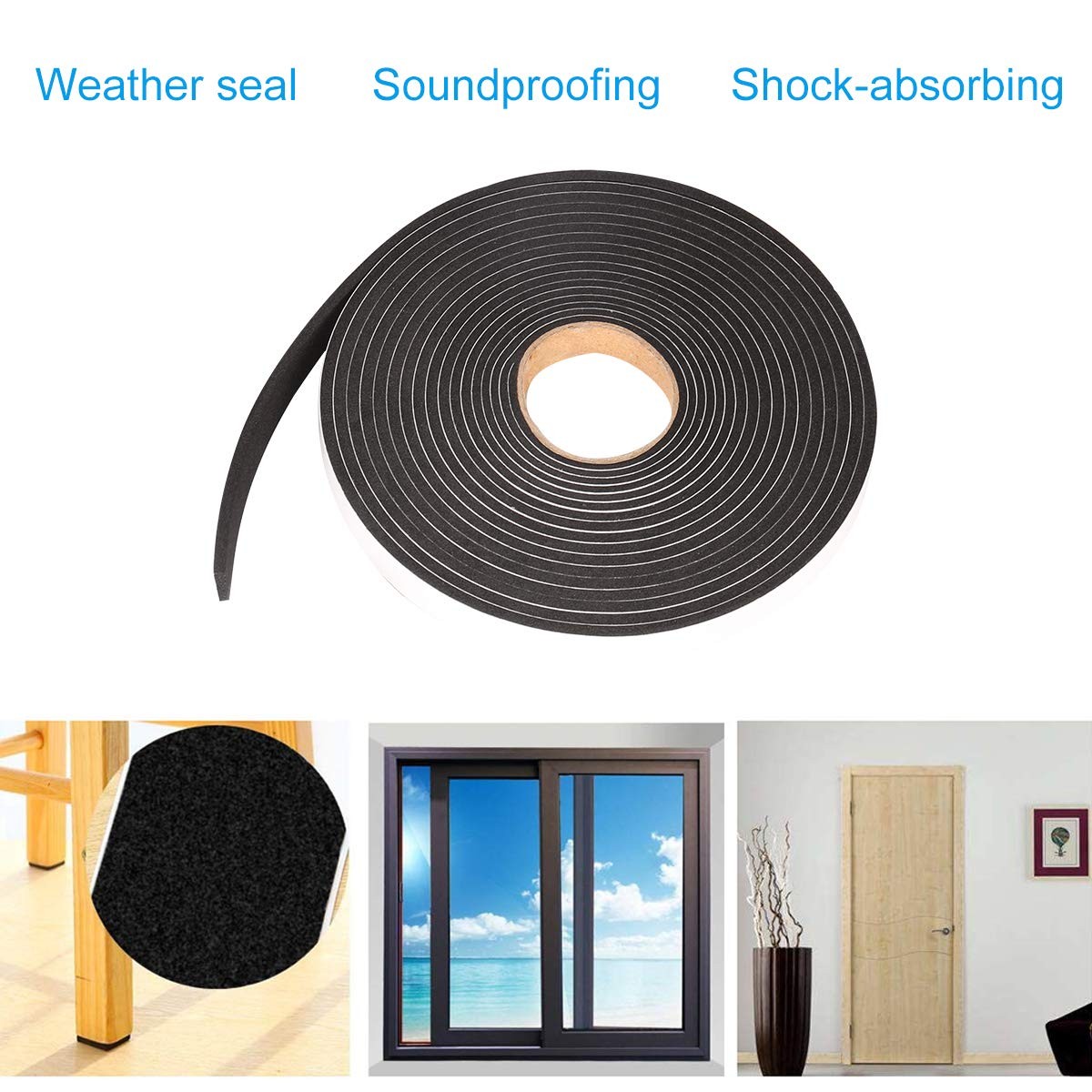 Foam Seal Tape 26 Feet Long, 1/2 Inch Wide x 1/8 1/2″W x 1/8″T x 26FT, Black