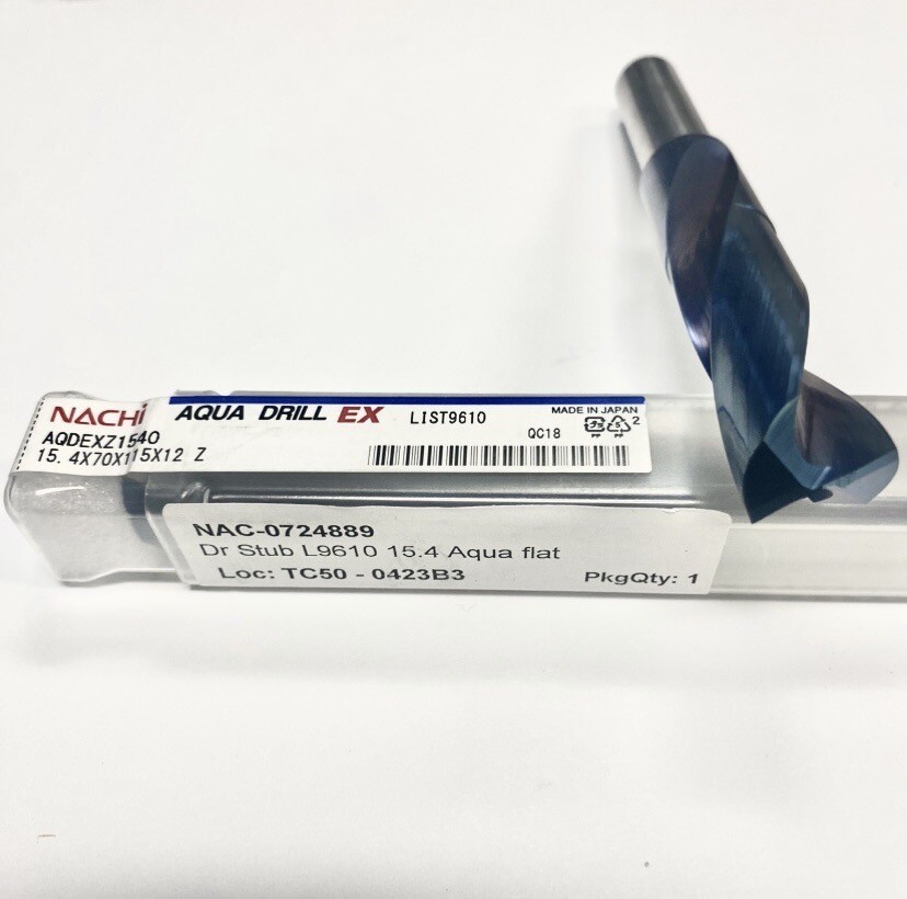 NACHI 15.4mm Carbide Flat Bottom Drill 12mm. AQDEXZ1540. 115mm OAL