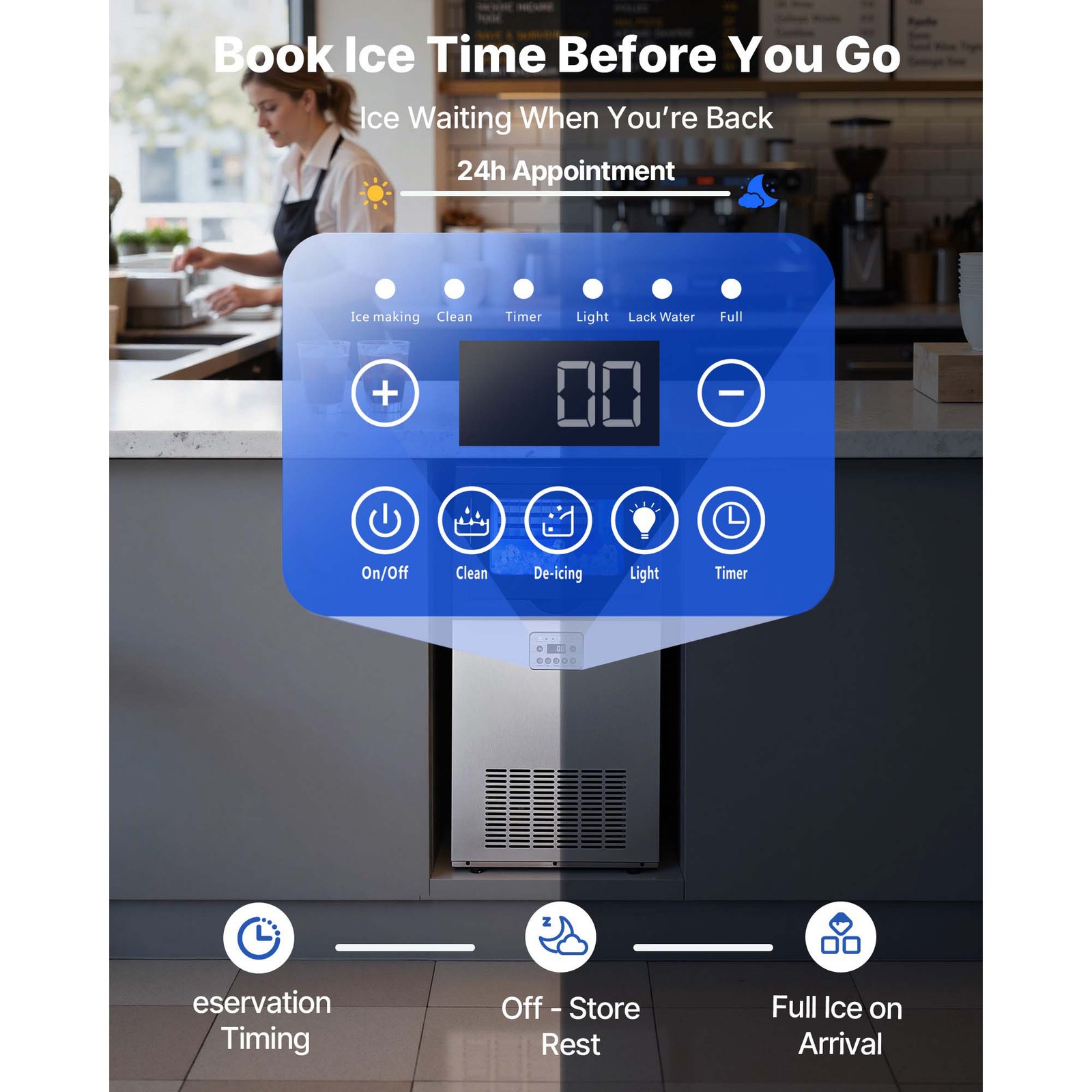 Uimoso 120lbs Commercial Ice Maker Under Counter Ice Cube Machine 30lbs Storage