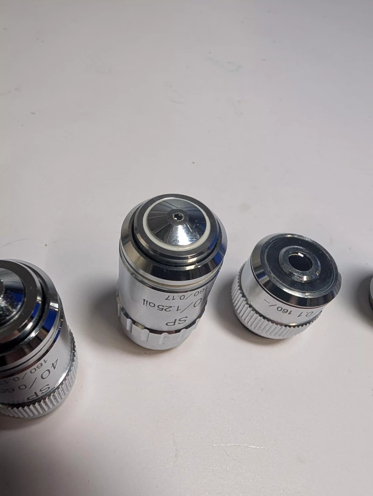 Set of 4 SP Microscope Objective Lenses: 4x, 10x, 40x, 100x Oil