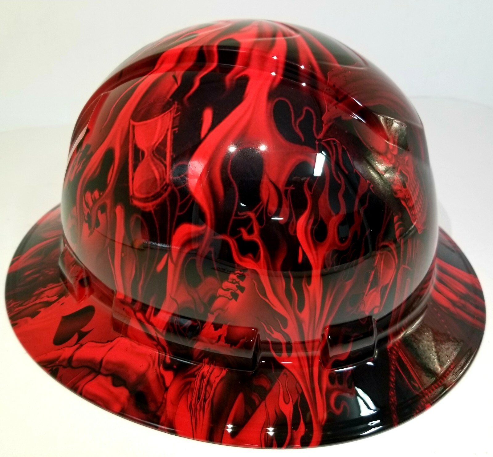FULL BRIM Hard Hat custom hydro dipped, NEW CANDY RADIOACTIVE RED ACE OF SKULLS