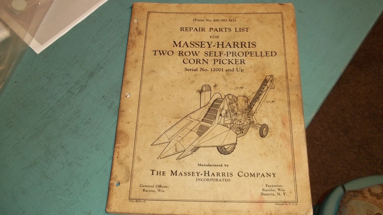 Massey Harris Self Propelled Corn Picker Service Manual Parts List Catalog-1950