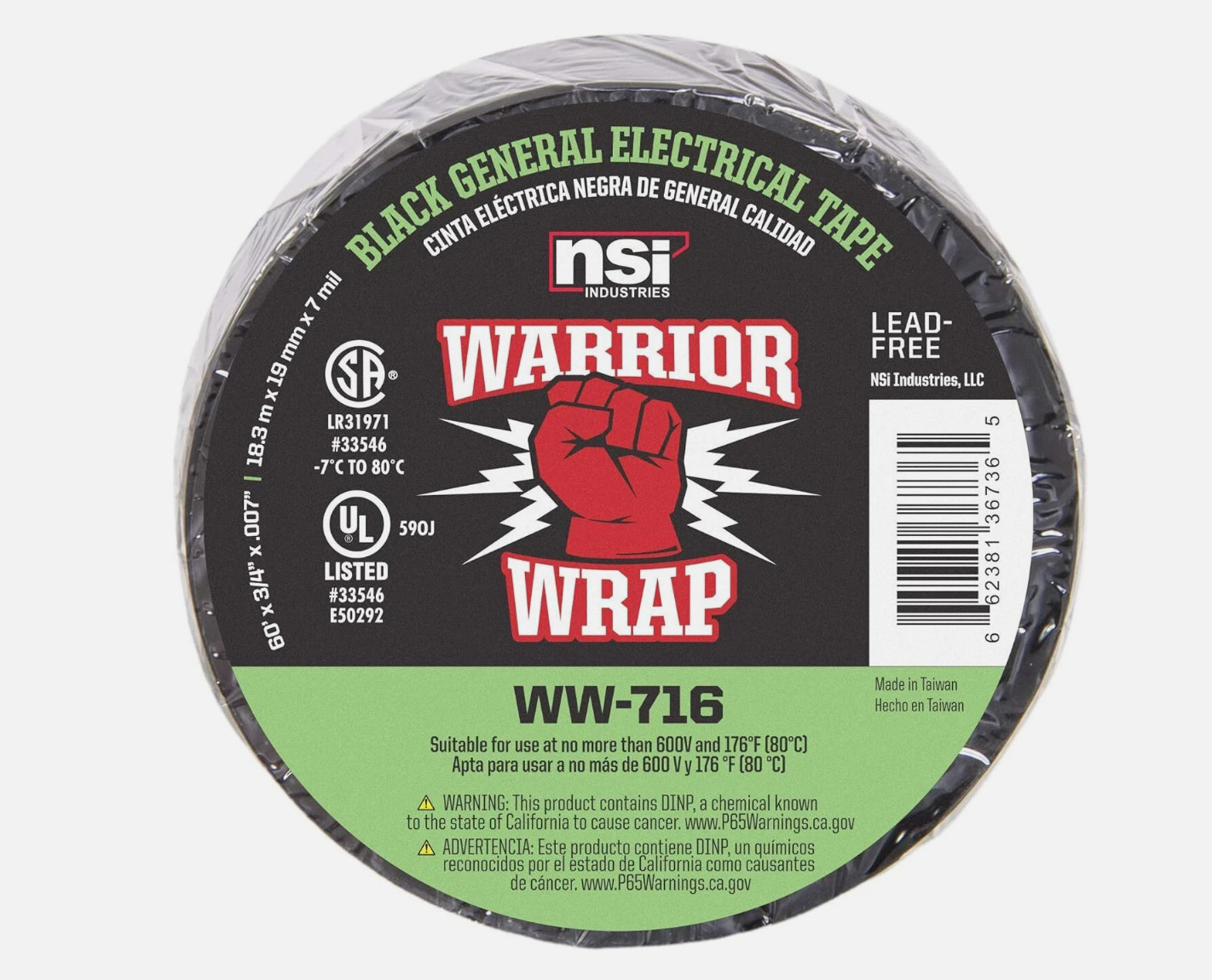 Warriorwrap General 3/4 In. X 60 Ft. 7 Mil Vinyl Electrical Tape, Black