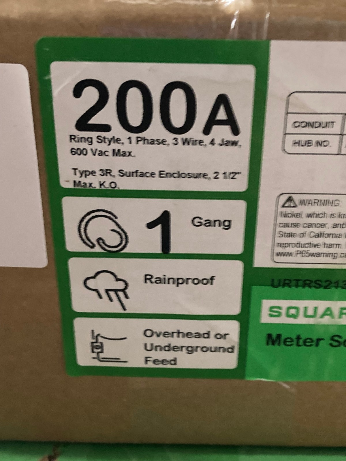Square D 200 Amp Ring-Type Overhead or Underground Meter Socket URTRS213B