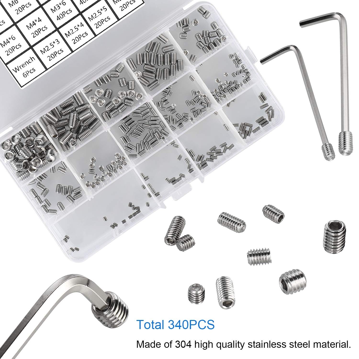 All-In-One 340pcs Metric Hex Socket Head Set Screws for DIY & Professional Use