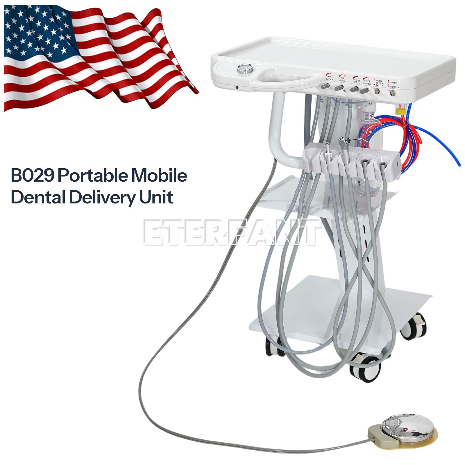 ETERFANT Dental Mobile Delivery Unit System Portable Cart 4 Holes GU-P302S/B029