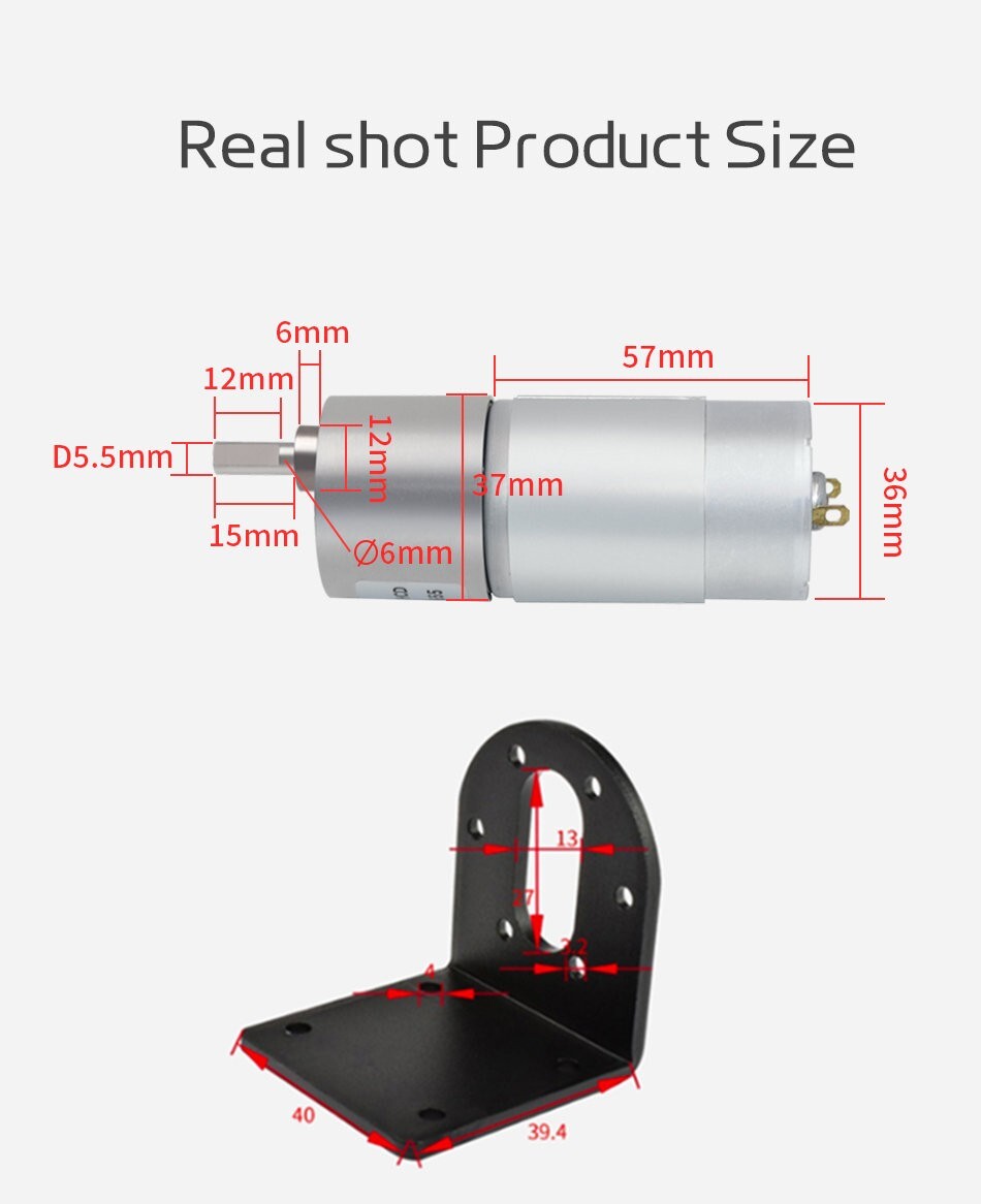 JGB37-555 Reduction Gear Motor DC 12V 24V Reversible High Torque Metal Gearbox