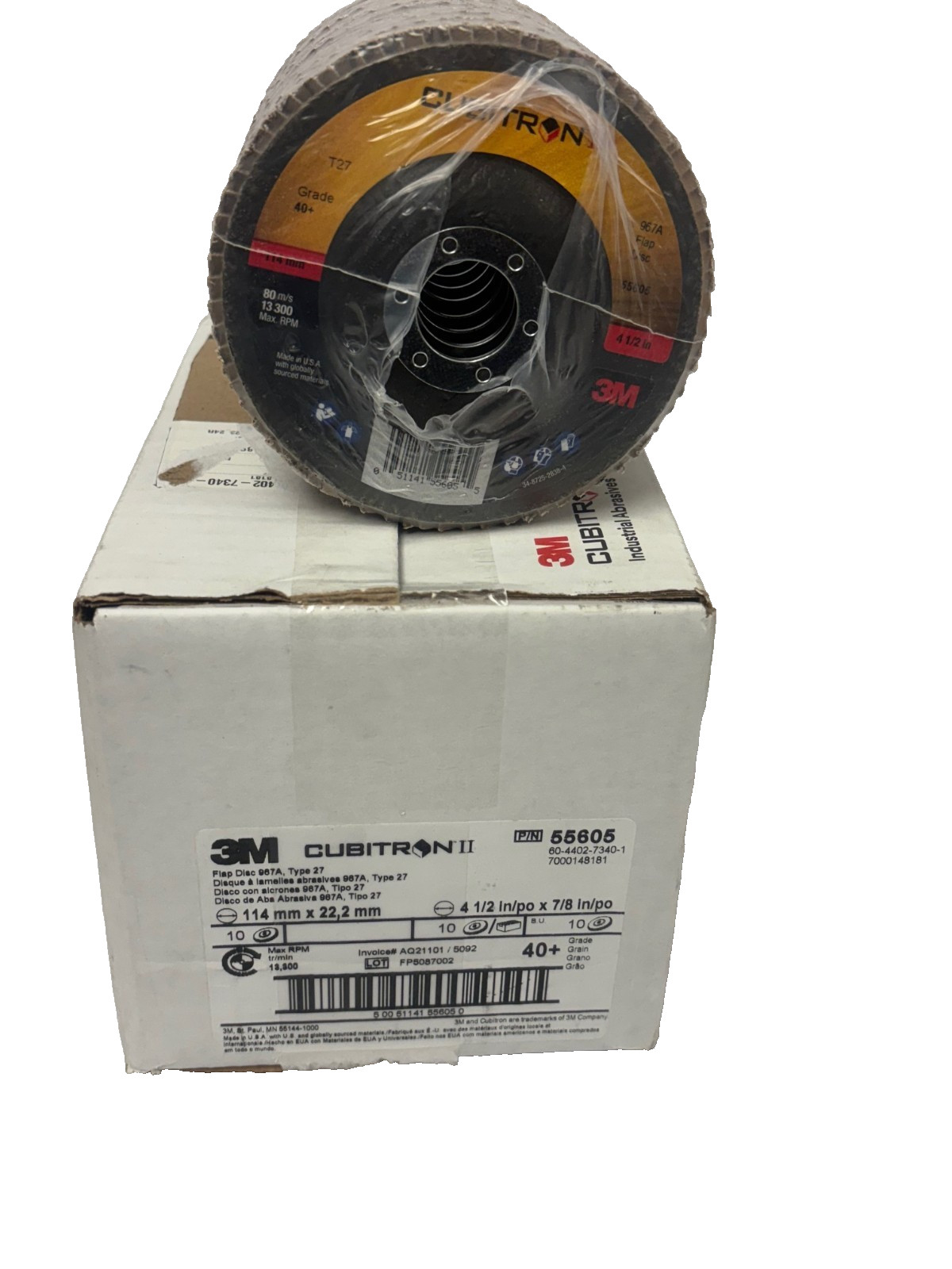 3M 051141-55605 Cubitron II Flap Disc, 4.5″, 40 Grit, 13,300 RPM