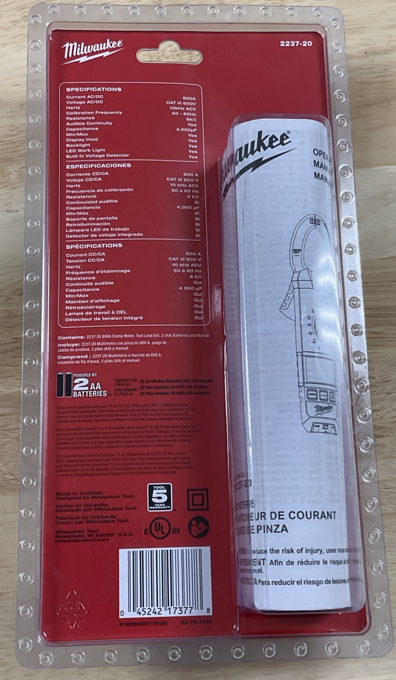 MILWAUKEE (2237-20) 600A Clamp Meter – CAT III 600V