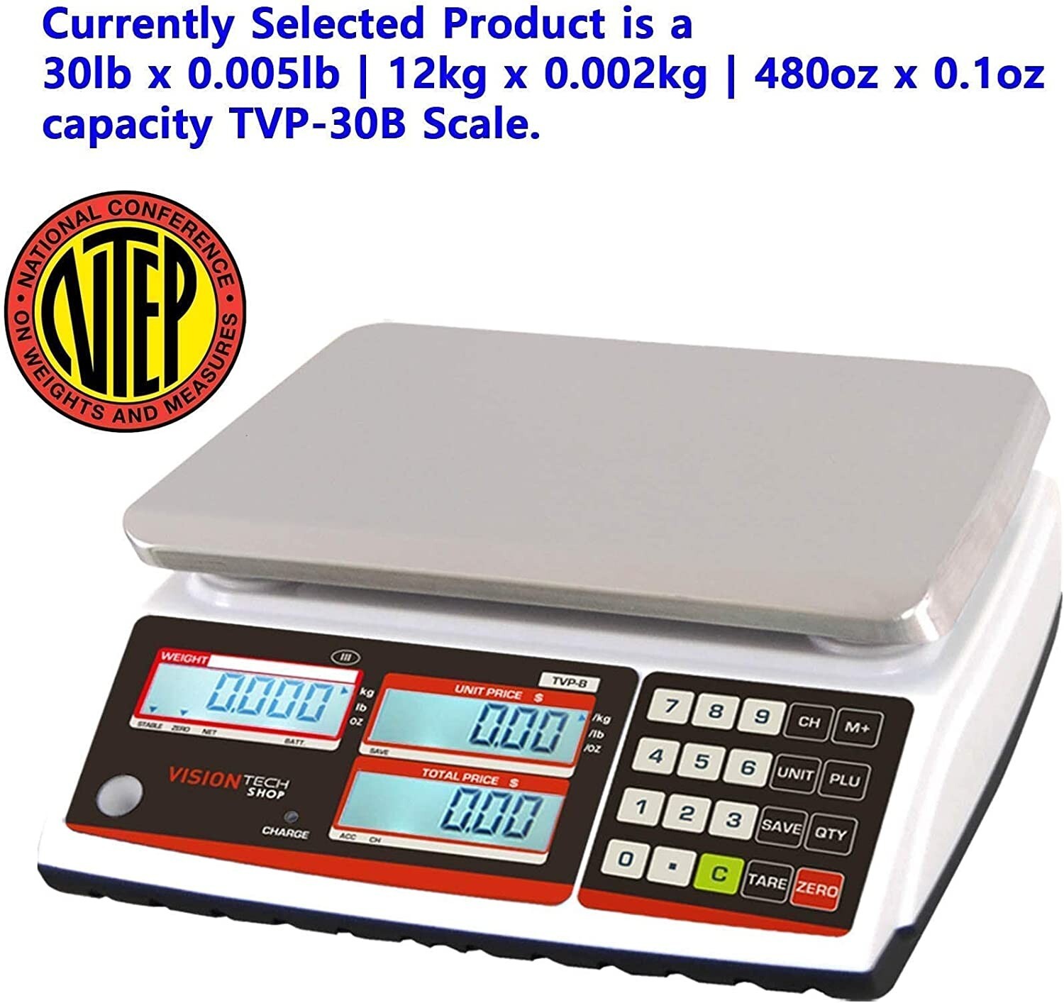 VisionTechShop TVP-30B Price Computing Scale, 30lb Capacity, 0.005lb Readability