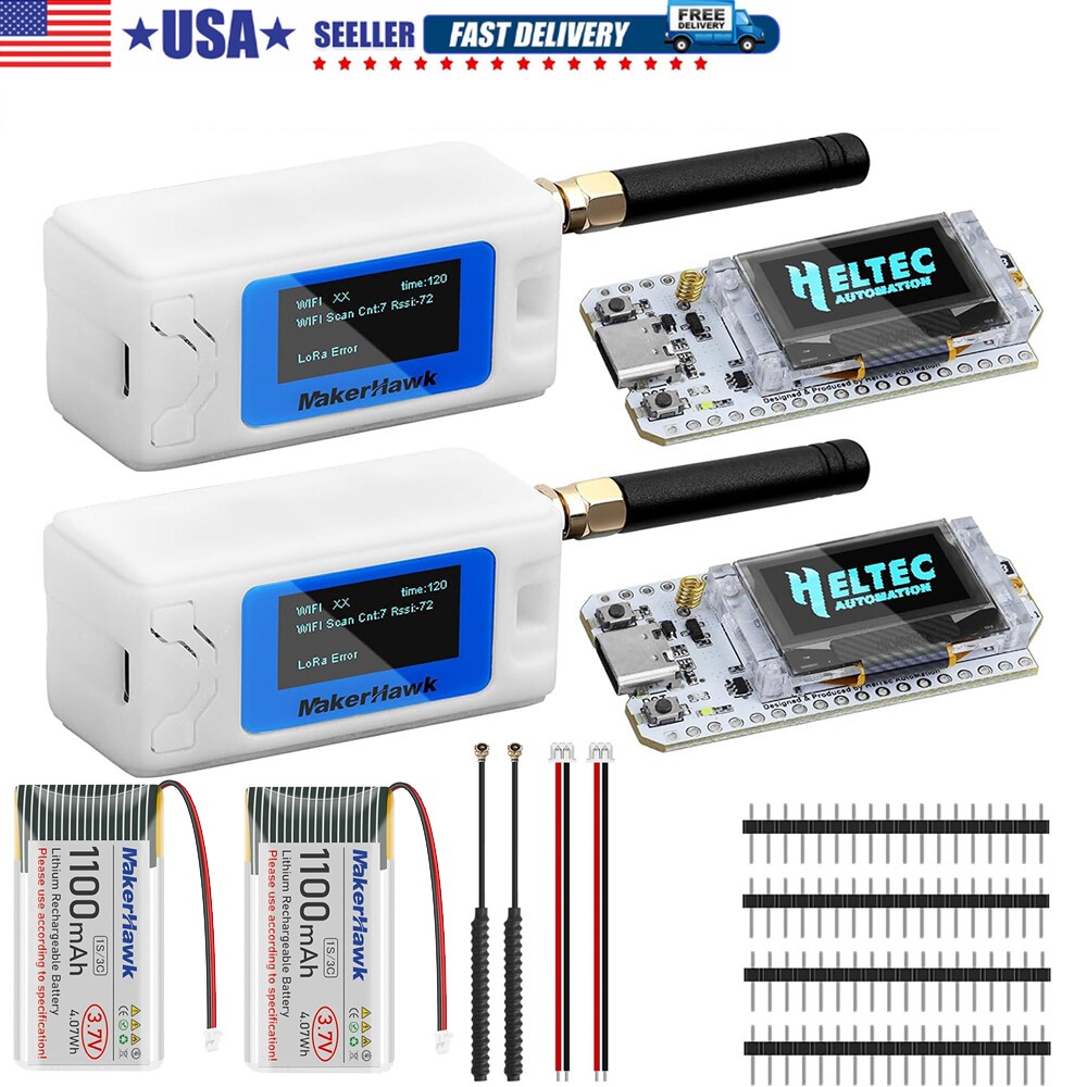 2Sets Heltec 915MHz LoRa V3 Board ESP32 + IPEX Antenna + Meshtastic Case+Battery