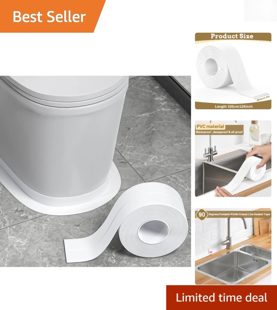Versatile Self-Adhesive Caulk Tape for Bathrooms & Kitchens – Waterproof, 10.5ft