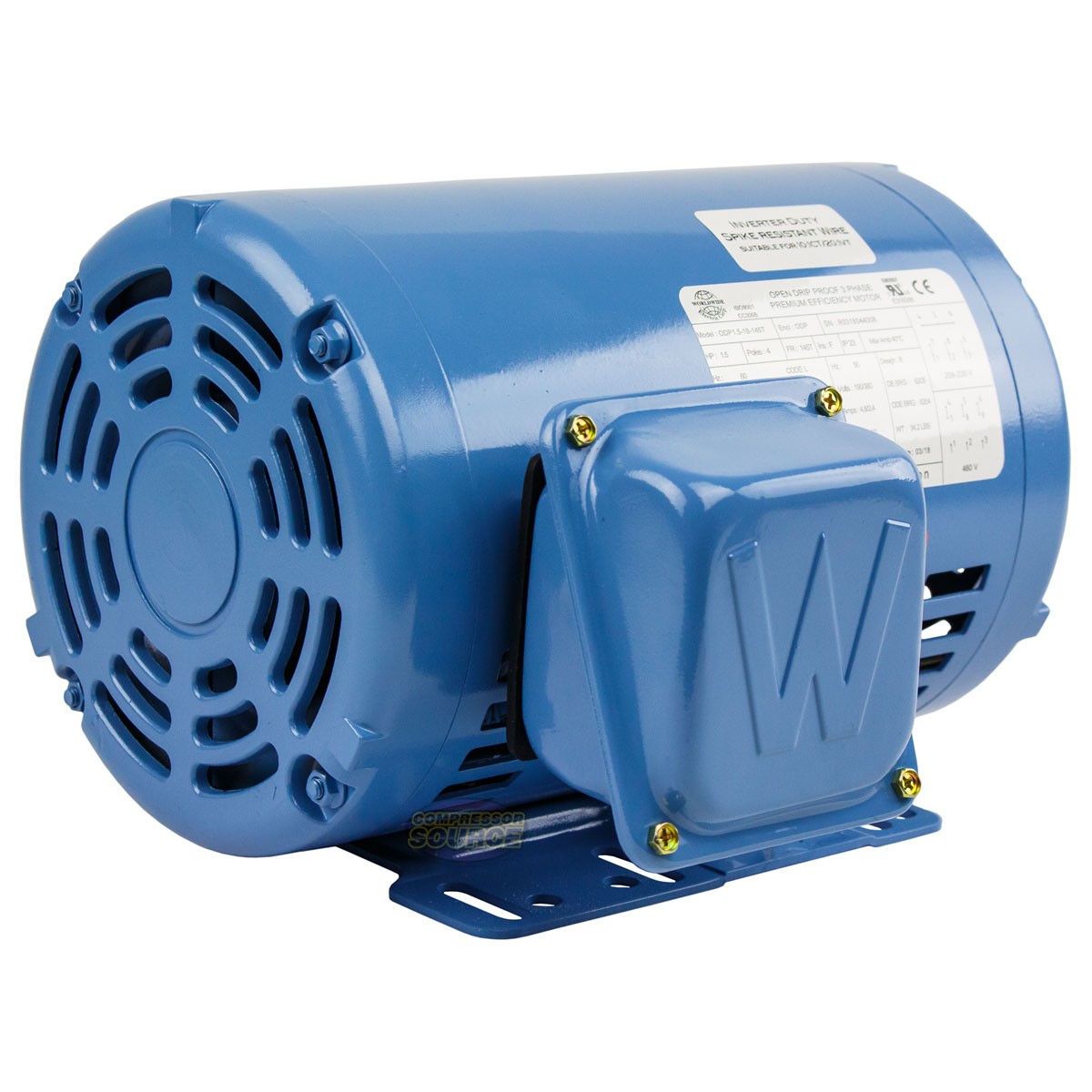 1.5 HP 3 Phase Electric Motor 1800 RPM 145T Frame ODP Open Drip Proof 230/460V