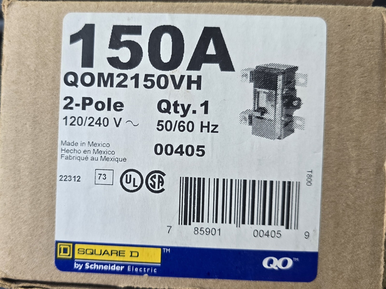 Square D QOM2150VH 150 Amp Main Circuit Breaker for QO and Homeline Load Centers