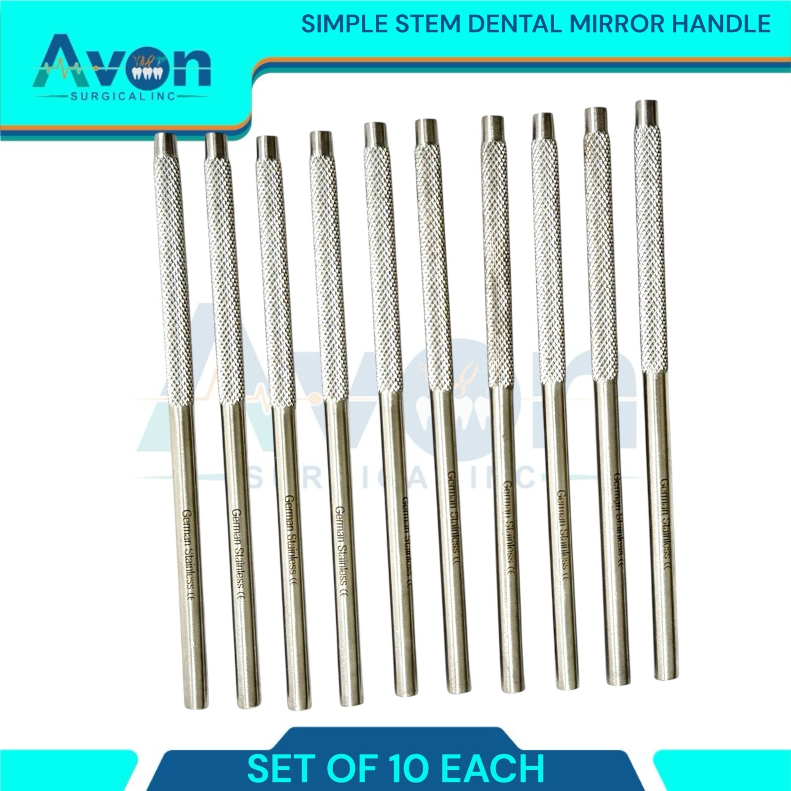 10pc Lot – Dental Oral Mouth Mirrors – Simple Stem – Knurled, for #4 & #5 Mirror