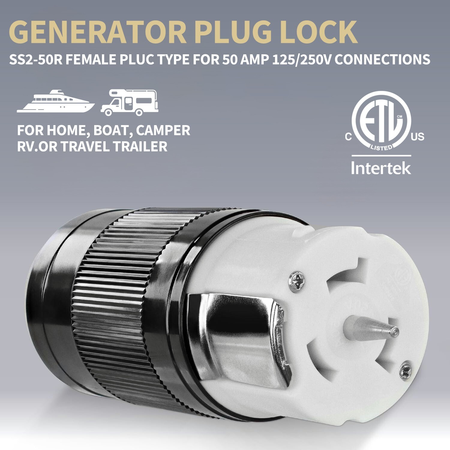 Generator Connector 50A 125/250V, NEMA SS2-50R Female Locking Power Cord Plug US