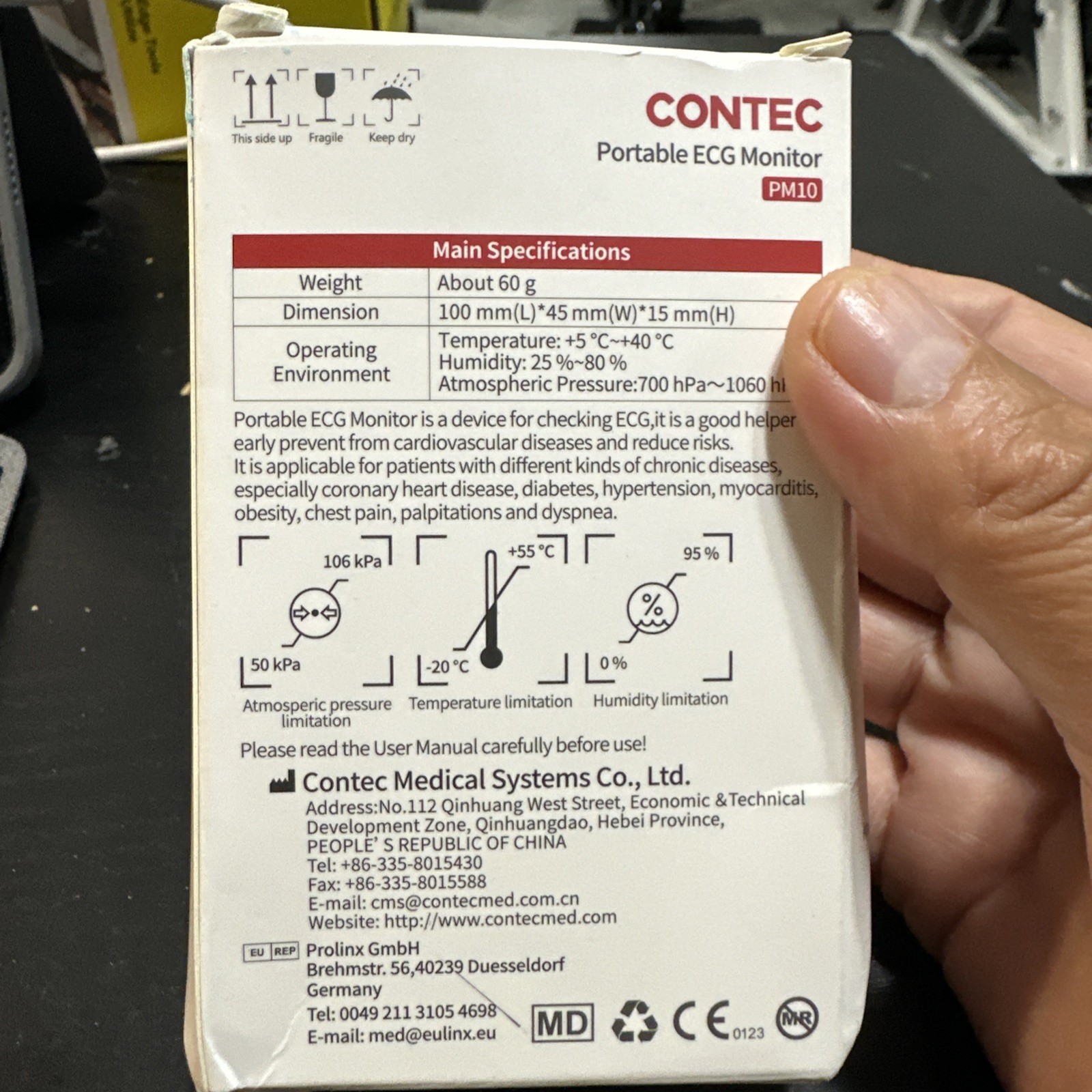 Contec Portable ECG Monitor PM10 Handheld Heat Beat Monitor Bluetooth Rechargabl