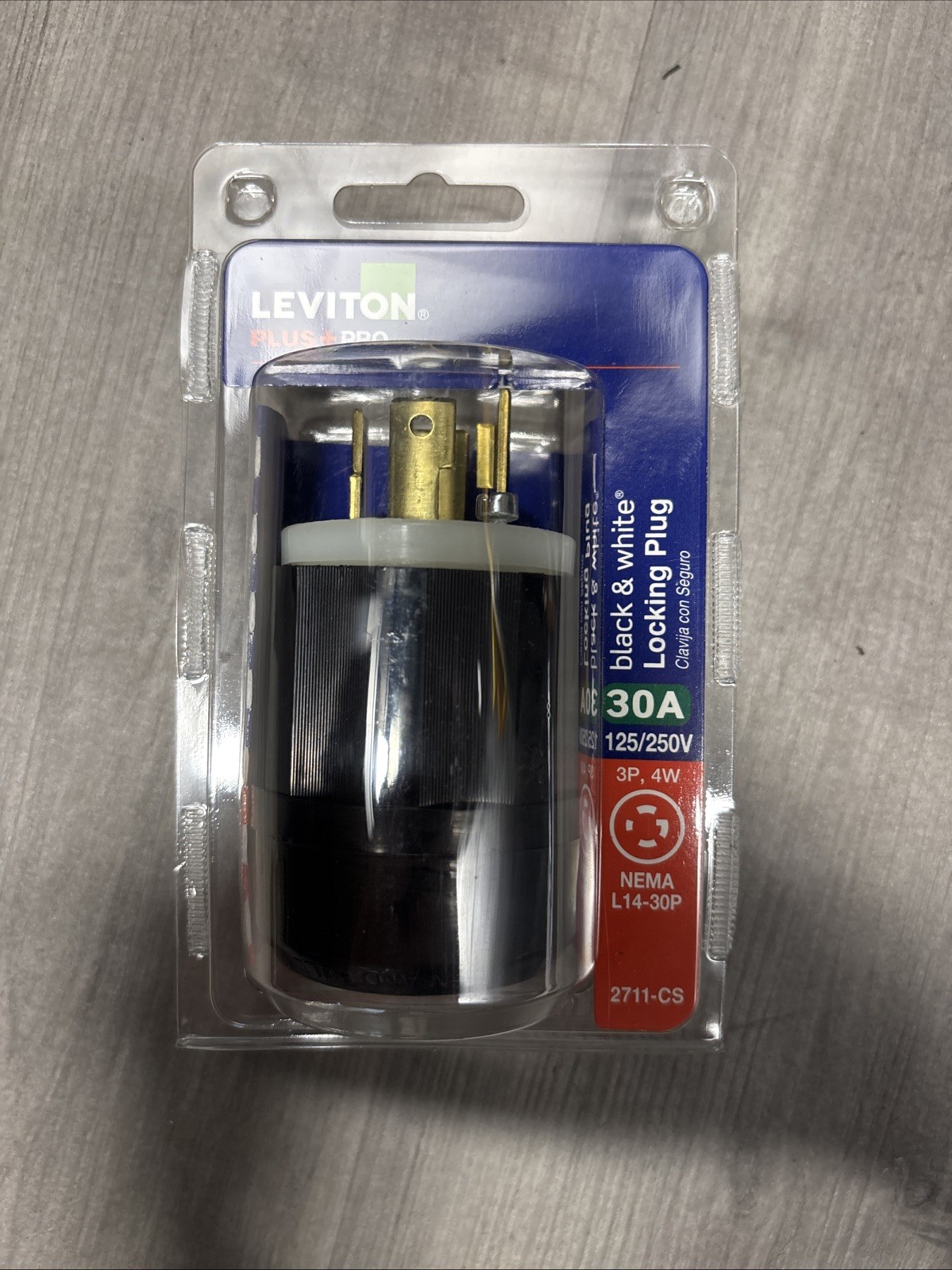 LEVITON 2711-CS 30A 125/250V NEMA L14-30P Locking Plug Black White