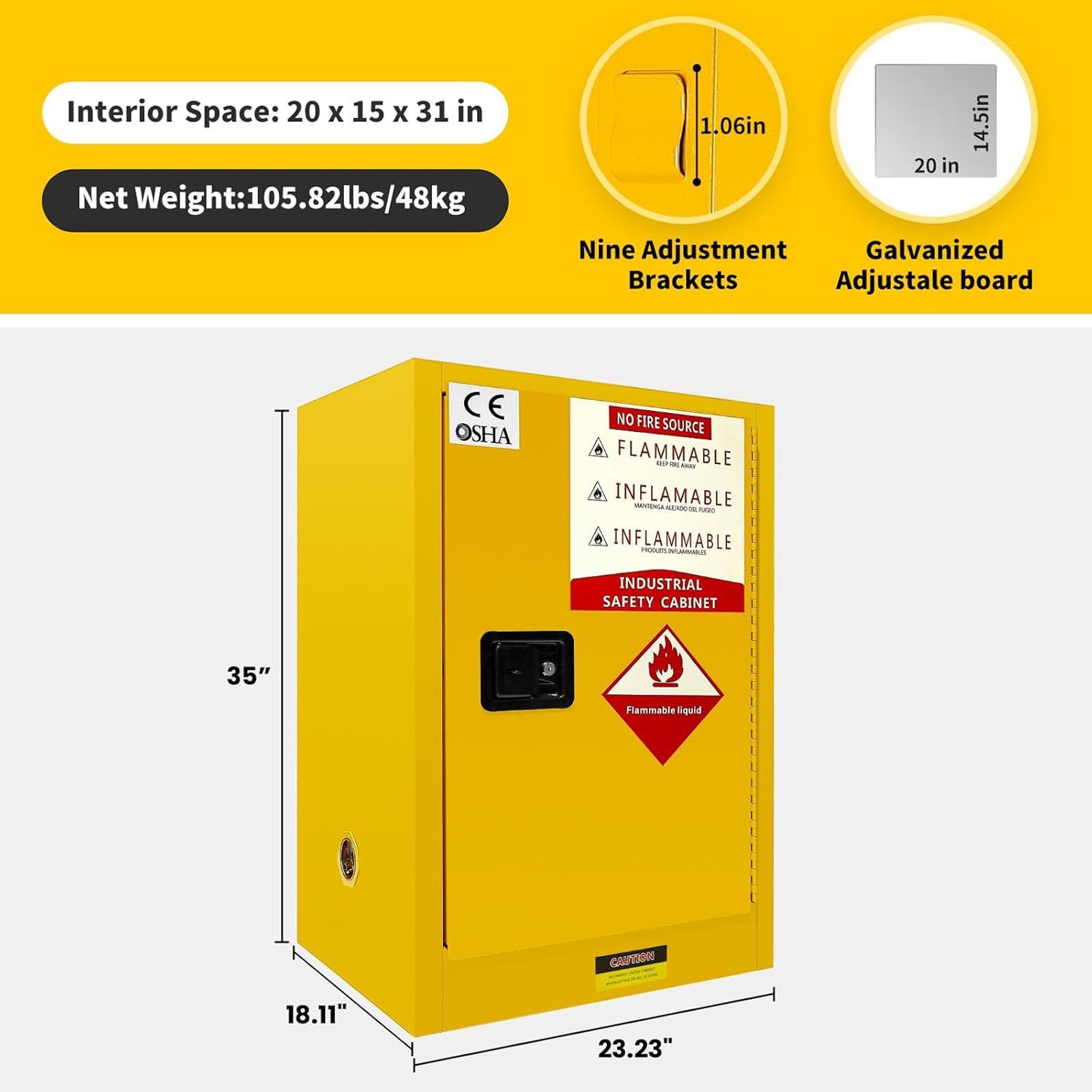 12/45/60/80 Gal Flammable Liquids Storage Cabinet Fireproof Cabinet for Factory