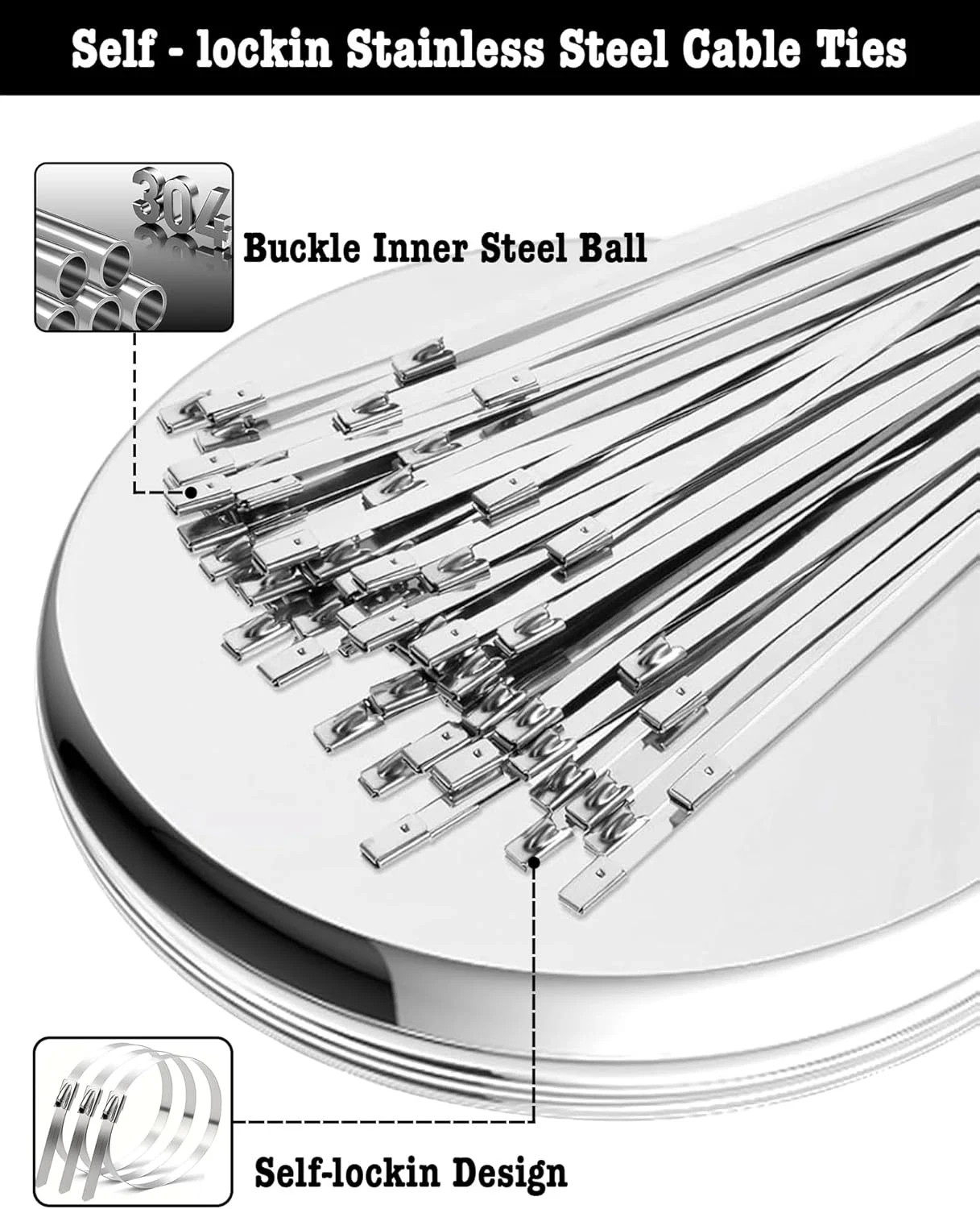 50Pcs Metal Zip Ties 11.8 Inch 304 Stainless Steel Zip Ties, Heavy Duty Multi-Pu